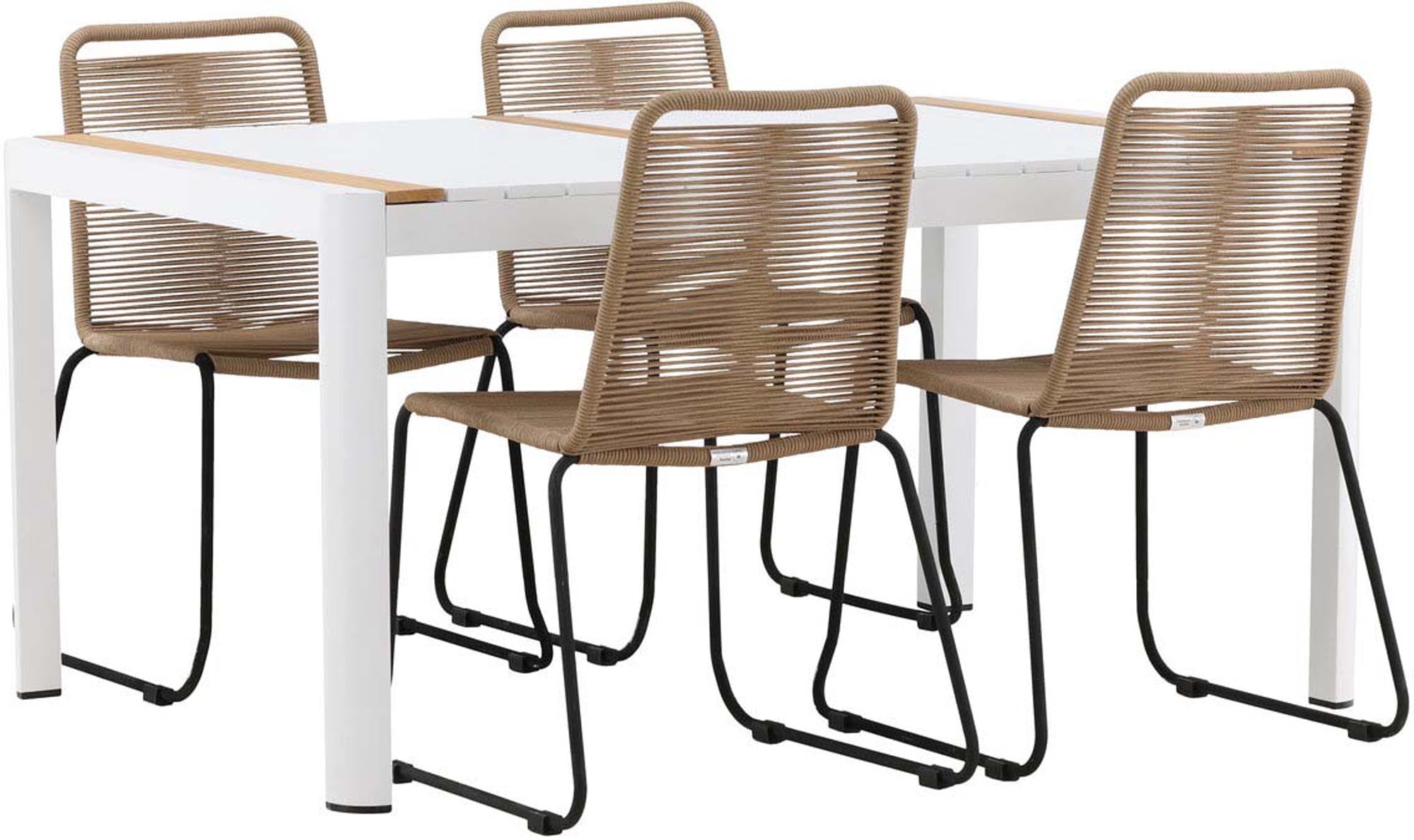 Genießen Sie stilvolle Momente im Freien mit dem Togo Outdoor-Tischset + Lindos 150cm/4St. von Venture Home – elegant, langlebig und perfekt für Ihre Terrasse.