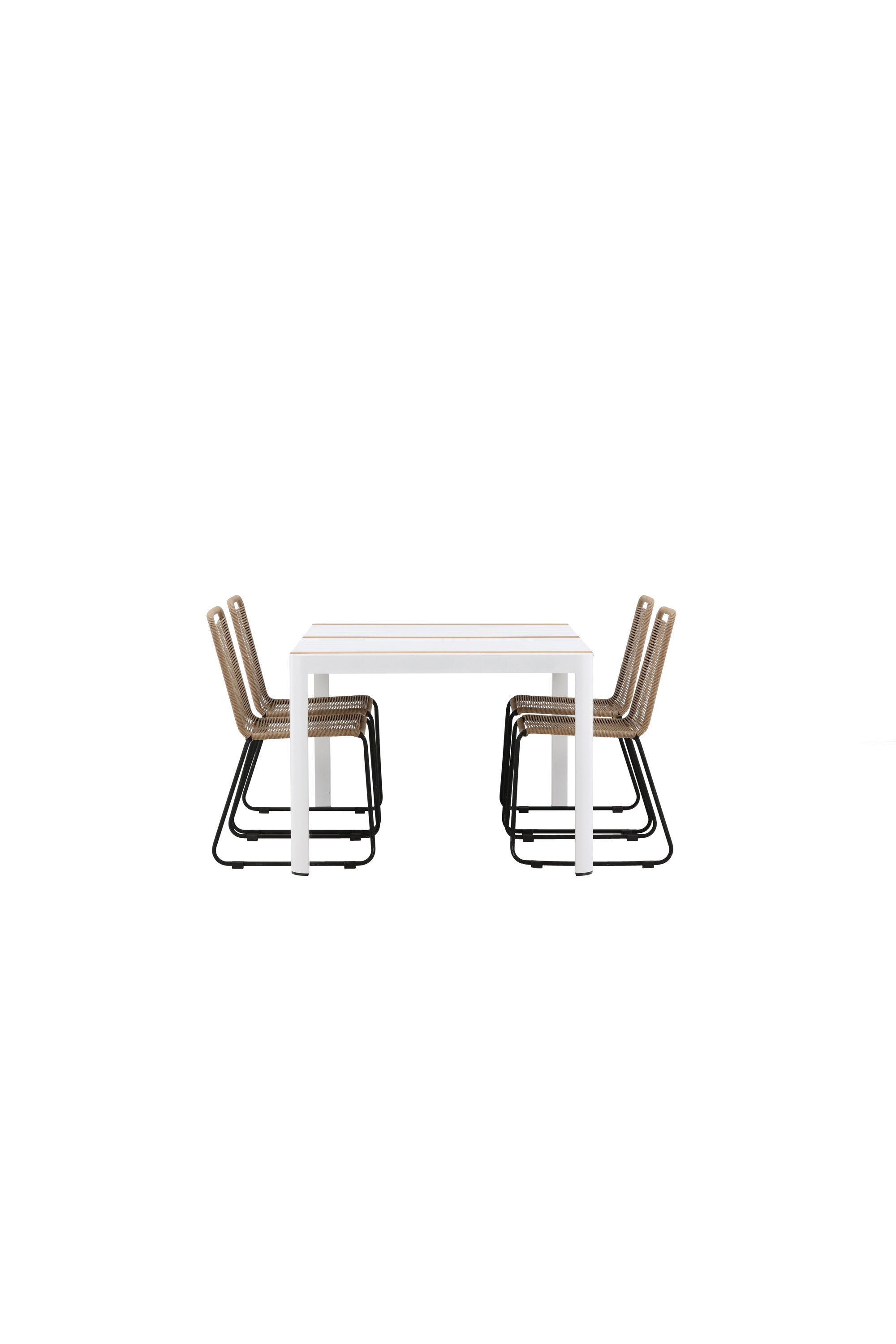 Togo Outdoor-Tischset + Lindos 150cm/4St. in Weiss / Natur präsentiert im Onlineshop von KAQTU Design AG. Gartentischset ist von Venture Home