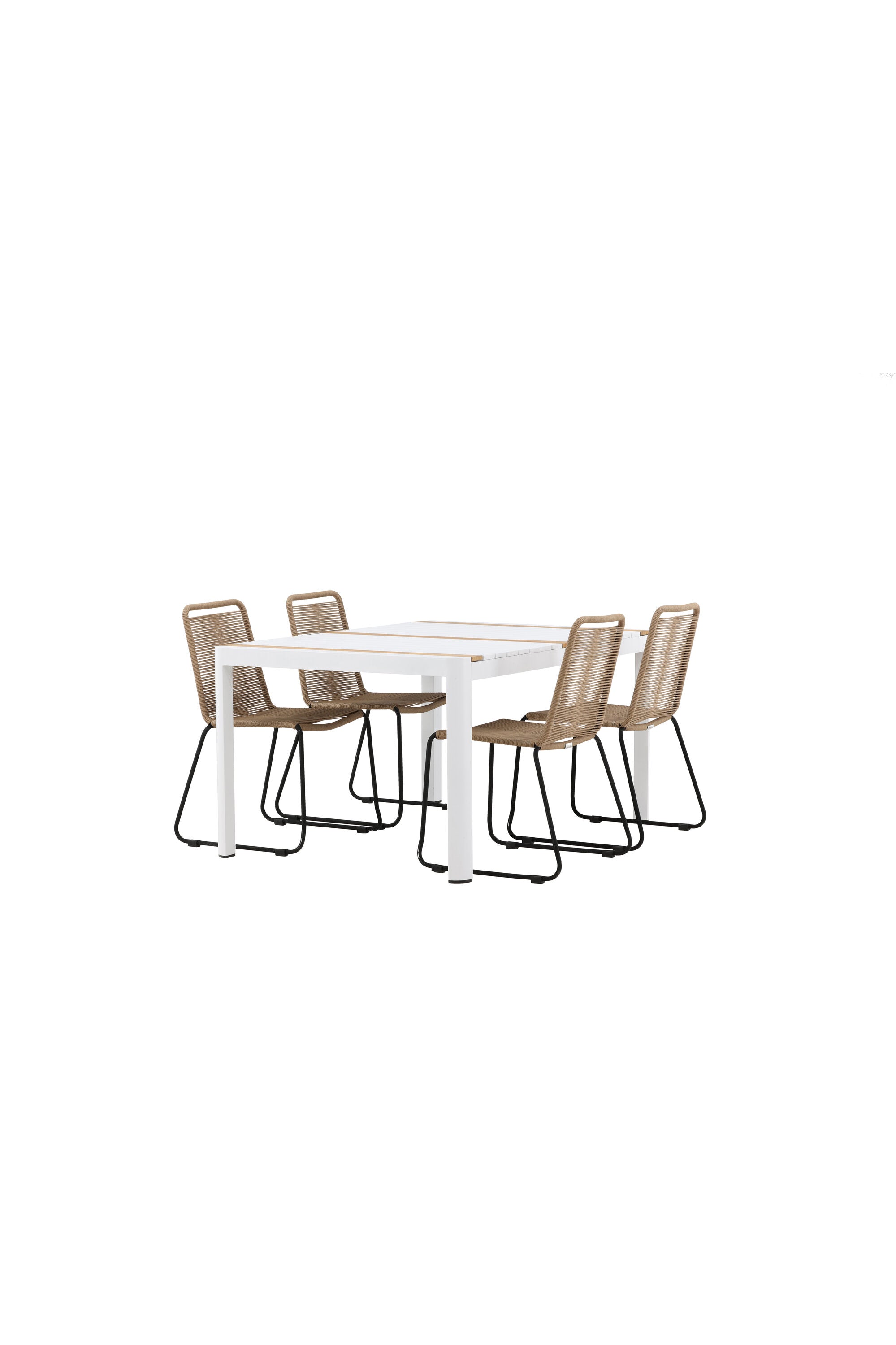 Togo Outdoor-Tischset + Lindos 150cm/4St. in Weiss / Natur präsentiert im Onlineshop von KAQTU Design AG. Gartentischset ist von Venture Home