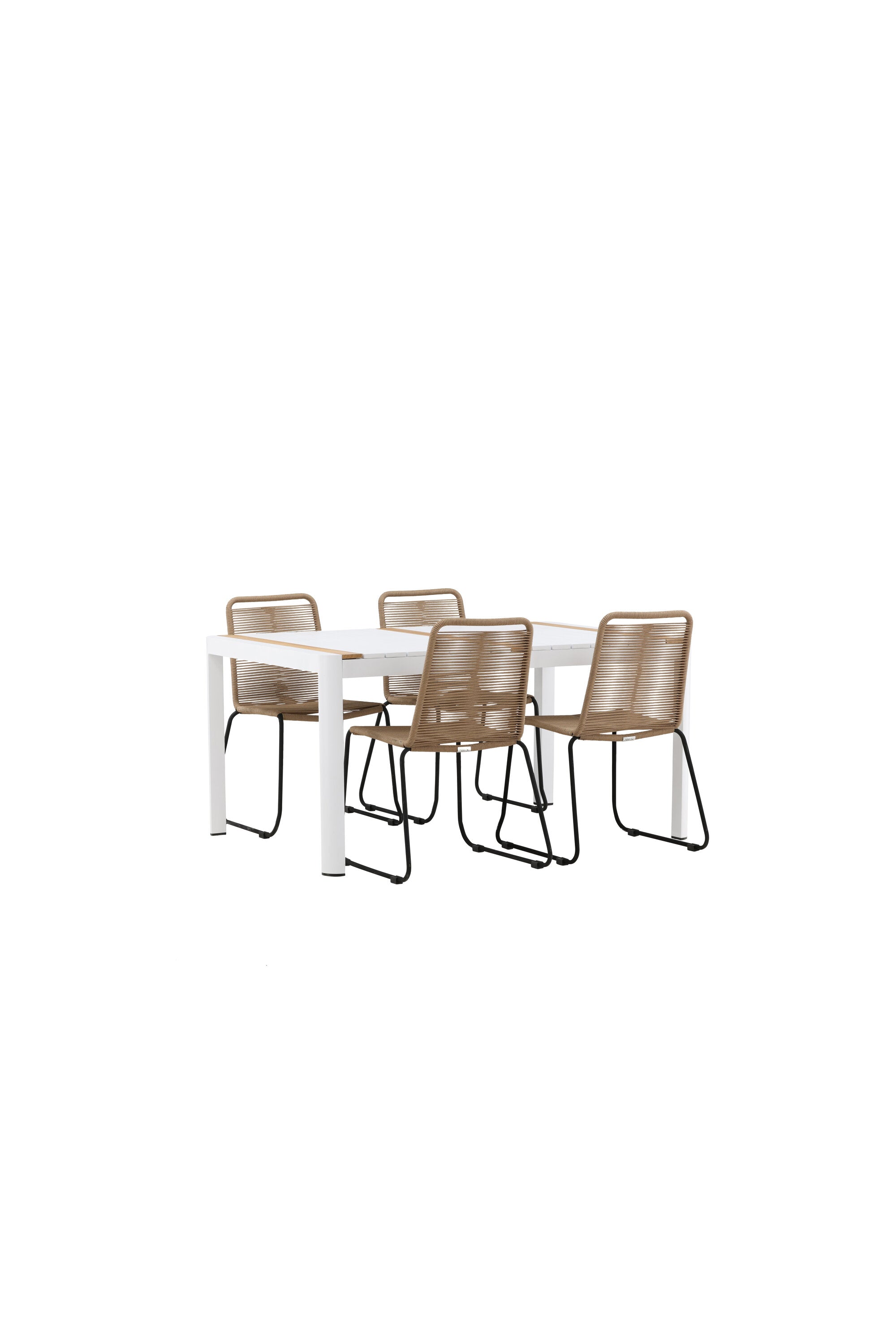 Togo Outdoor-Tischset + Lindos 150cm/4St. in Weiss / Natur präsentiert im Onlineshop von KAQTU Design AG. Gartentischset ist von Venture Home