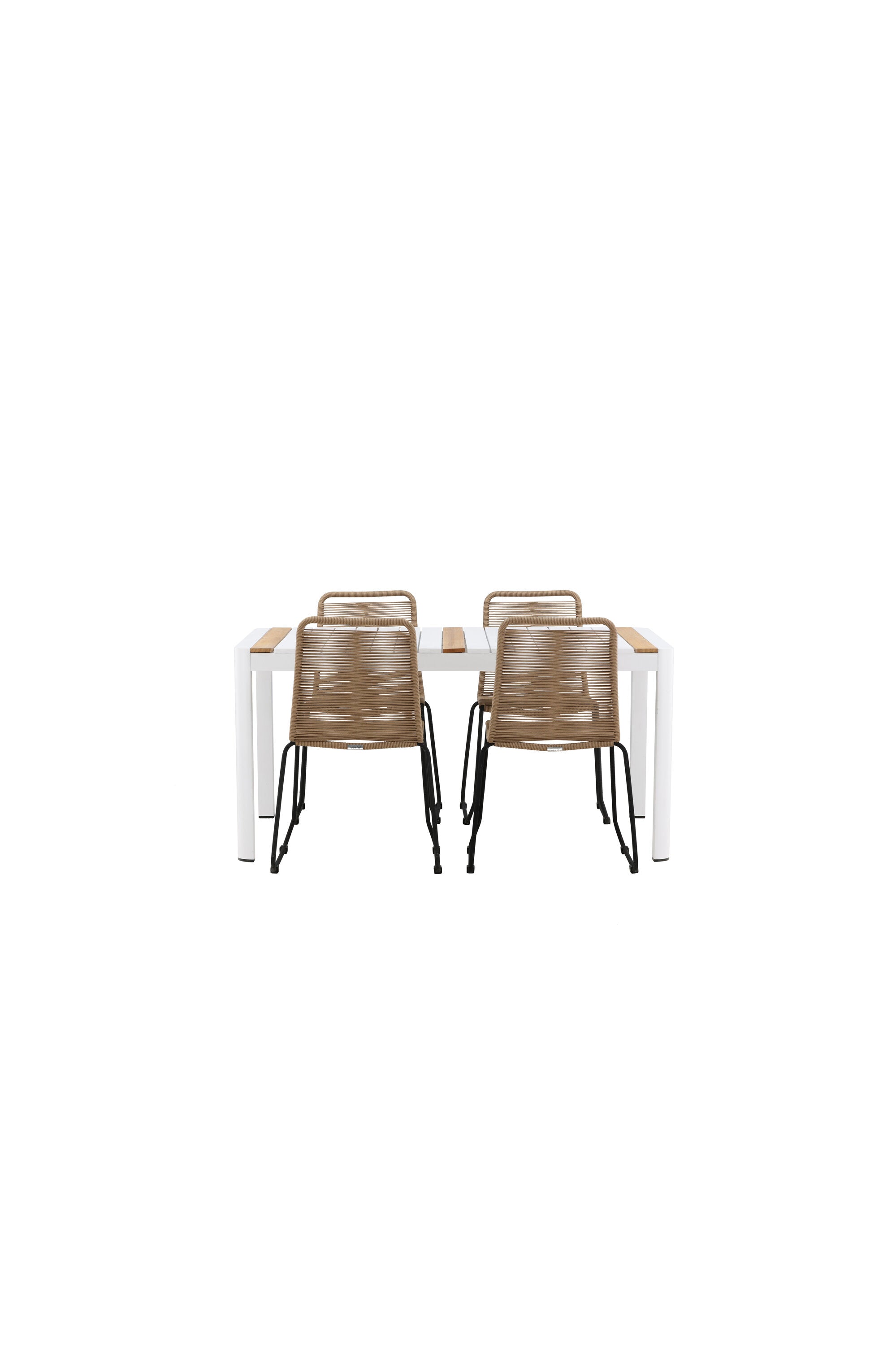 Togo Outdoor-Tischset + Lindos 150cm/4St. in Weiss / Natur präsentiert im Onlineshop von KAQTU Design AG. Gartentischset ist von Venture Home