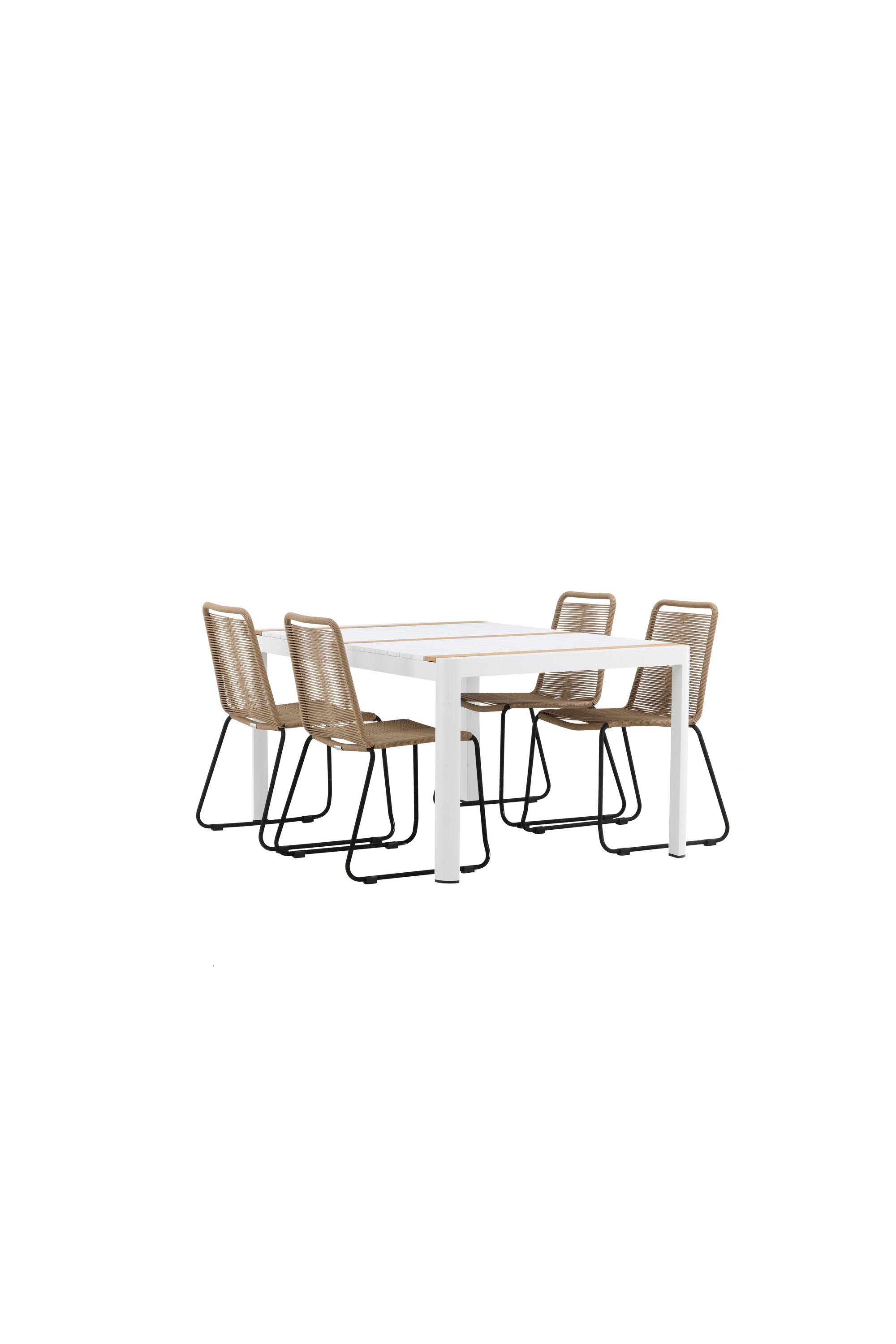 Togo Outdoor-Tischset + Lindos 150cm/4St. in Weiss / Natur präsentiert im Onlineshop von KAQTU Design AG. Gartentischset ist von Venture Home