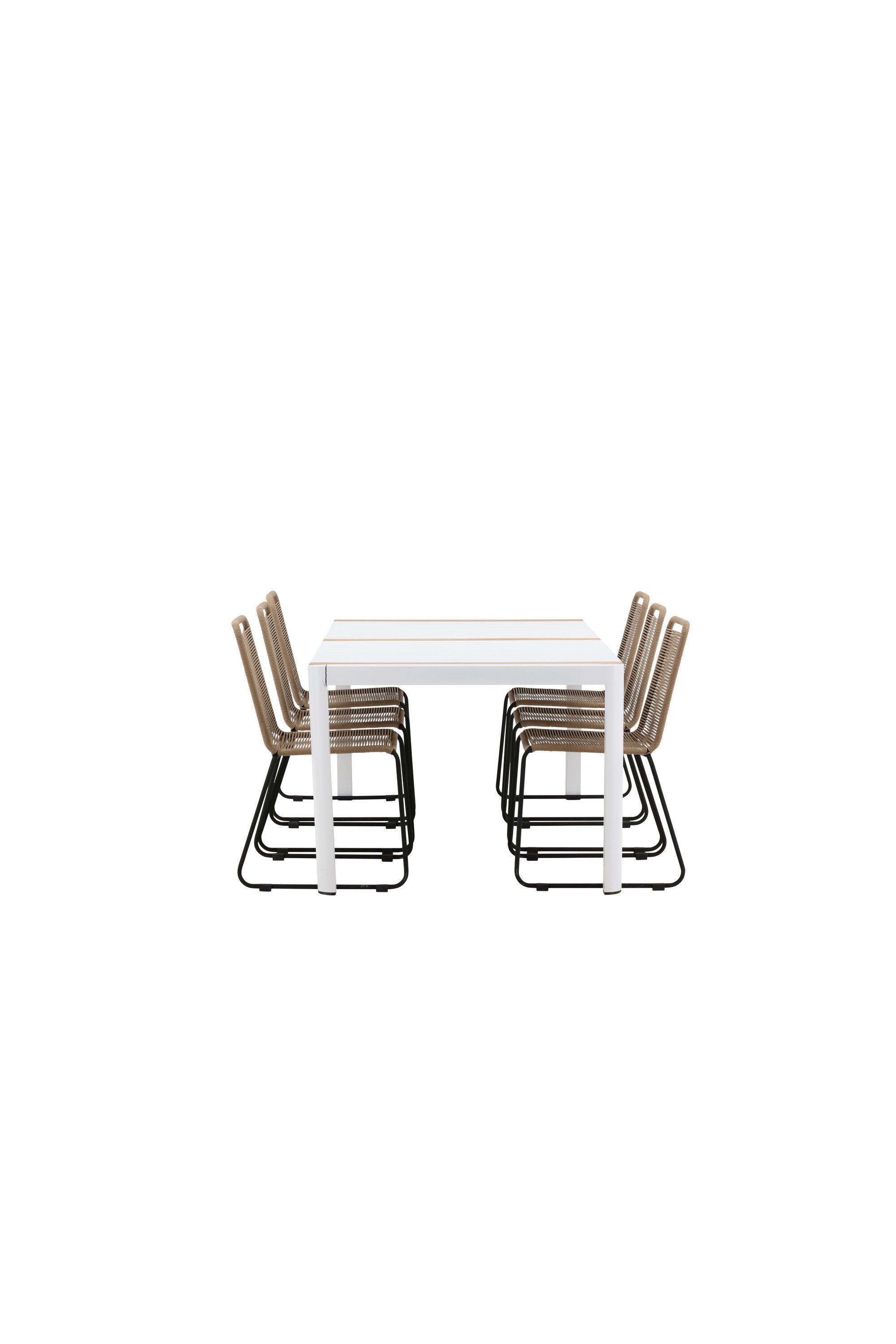 Togo Outdoor-Tischset + Lindos 200cm/6St. in Weiss / Natur präsentiert im Onlineshop von KAQTU Design AG. Gartentischset ist von Venture Home