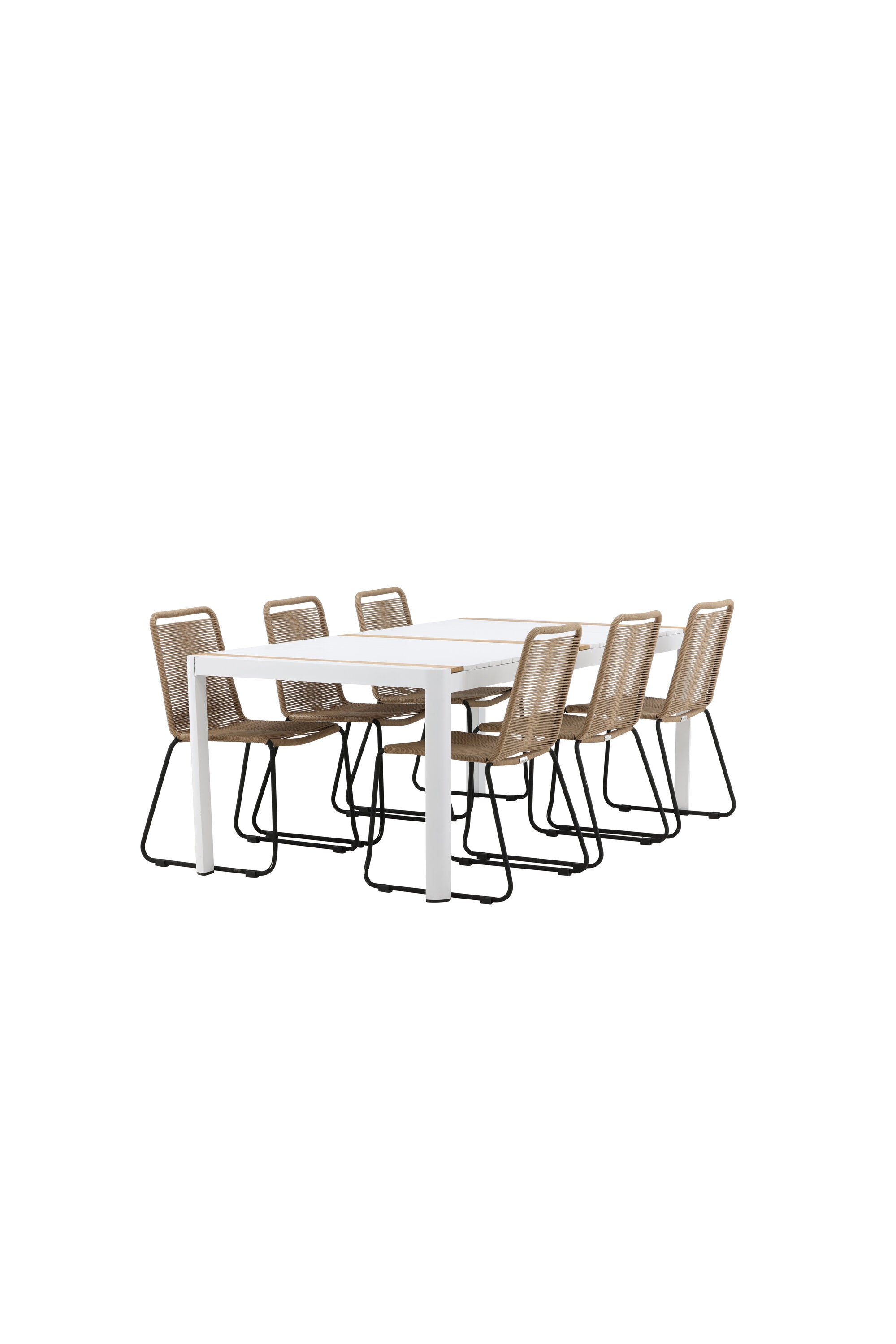 Togo Outdoor-Tischset + Lindos 200cm/6St. in Weiss / Natur präsentiert im Onlineshop von KAQTU Design AG. Gartentischset ist von Venture Home