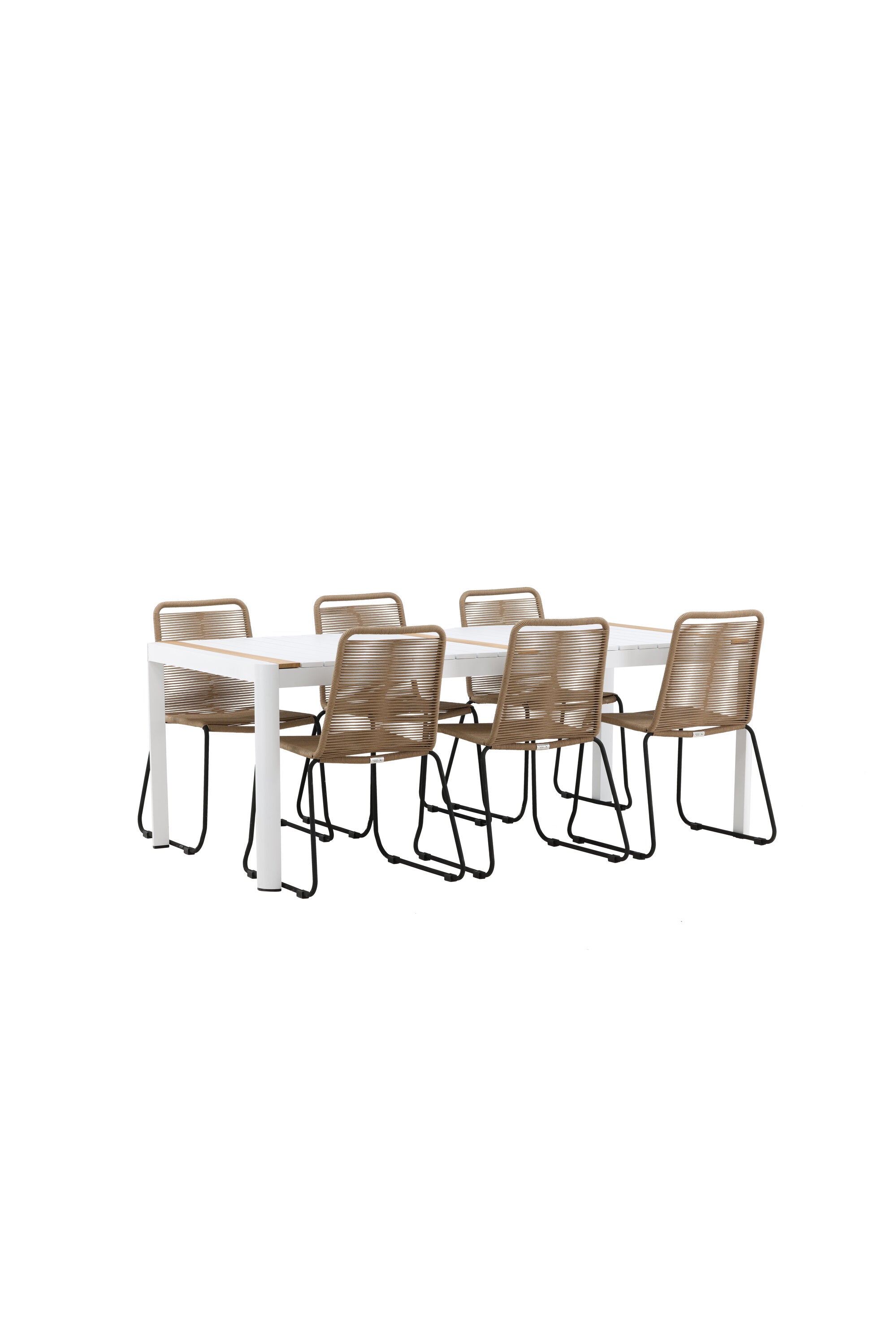 Togo Outdoor-Tischset + Lindos 200cm/6St. in Weiss / Natur präsentiert im Onlineshop von KAQTU Design AG. Gartentischset ist von Venture Home