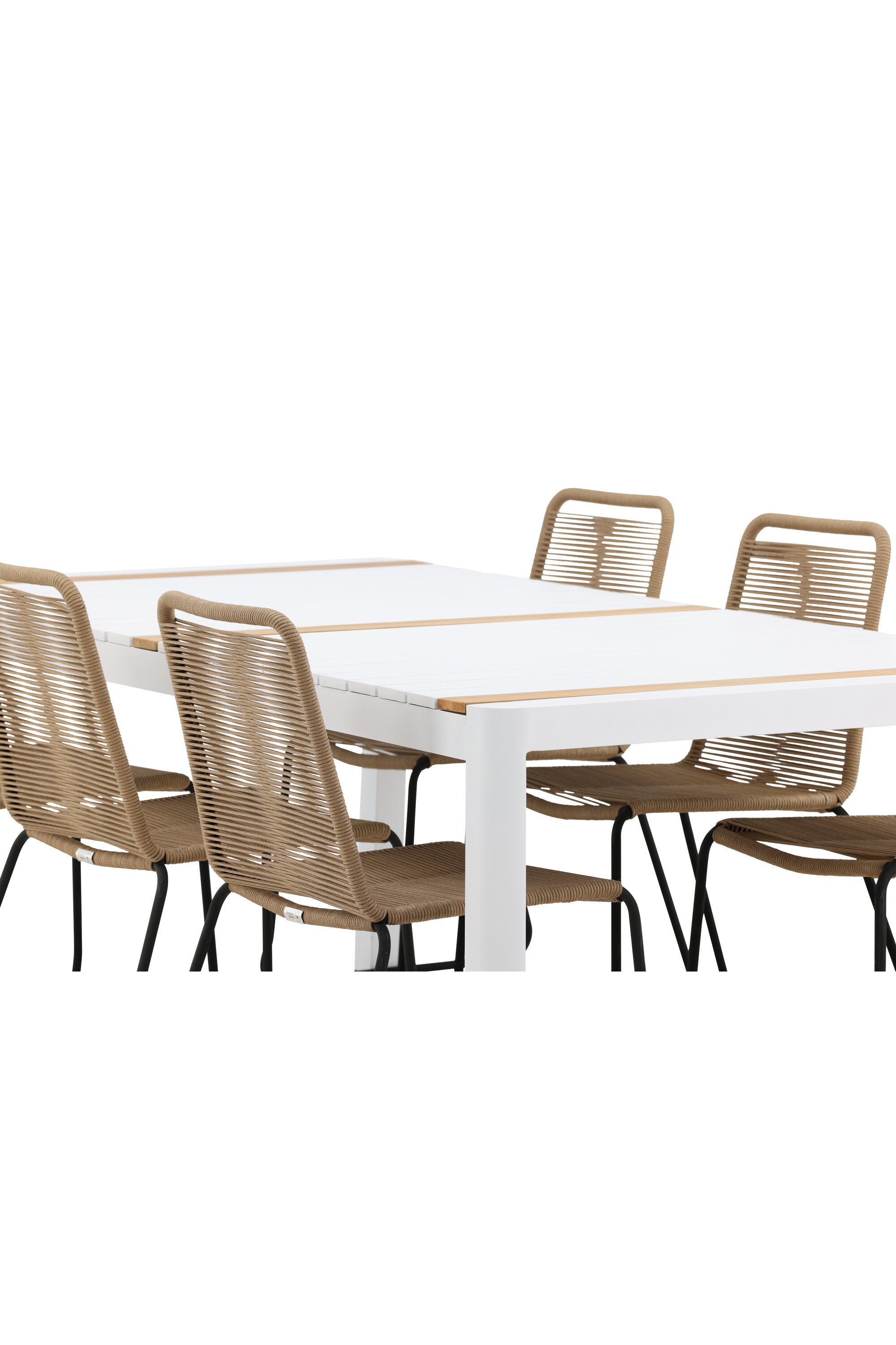 Togo Outdoor-Tischset + Lindos 200cm/6St. in Weiss / Natur präsentiert im Onlineshop von KAQTU Design AG. Gartentischset ist von Venture Home