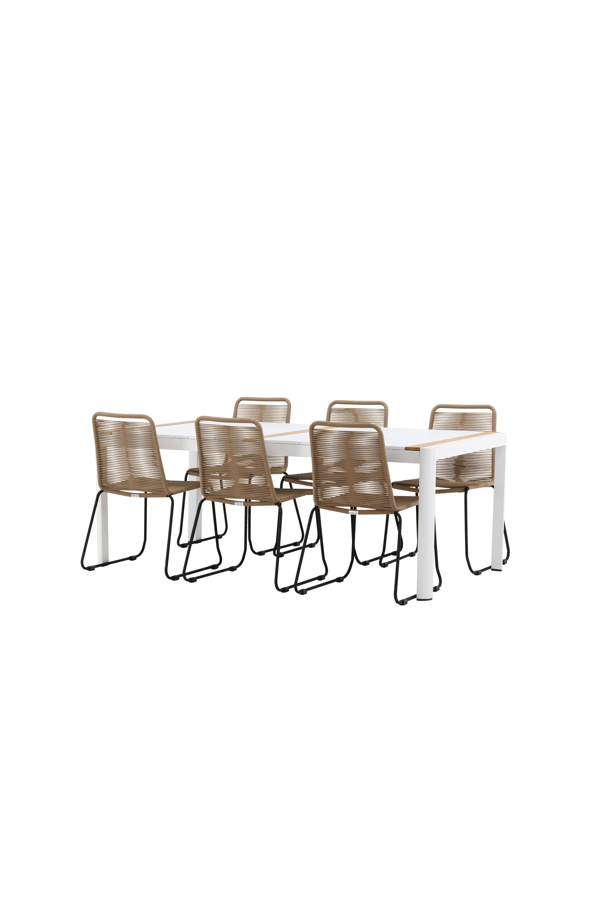 Togo Outdoor-Tischset + Lindos 200cm/6St. in Weiss / Natur präsentiert im Onlineshop von KAQTU Design AG. Gartentischset ist von Venture Home