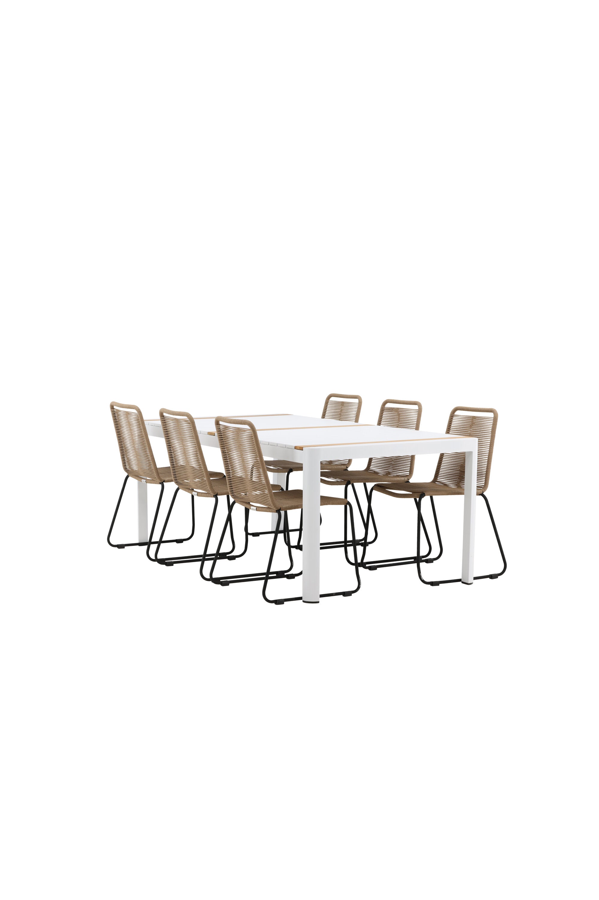 Togo Outdoor-Tischset + Lindos 200cm/6St. in Weiss / Natur präsentiert im Onlineshop von KAQTU Design AG. Gartentischset ist von Venture Home