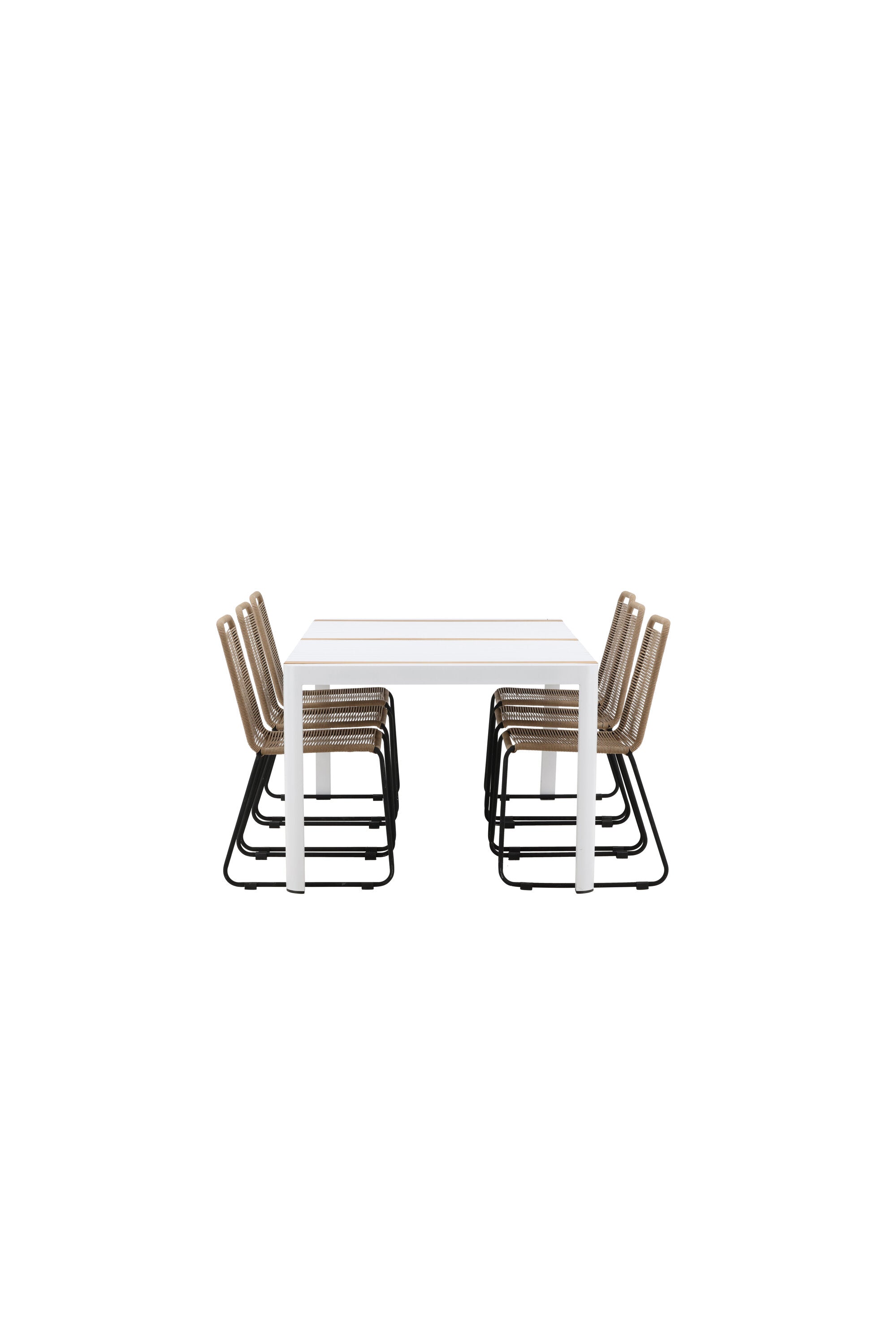 Togo Outdoor-Tischset + Lindos 200cm/6St. in Weiss / Natur präsentiert im Onlineshop von KAQTU Design AG. Gartentischset ist von Venture Home