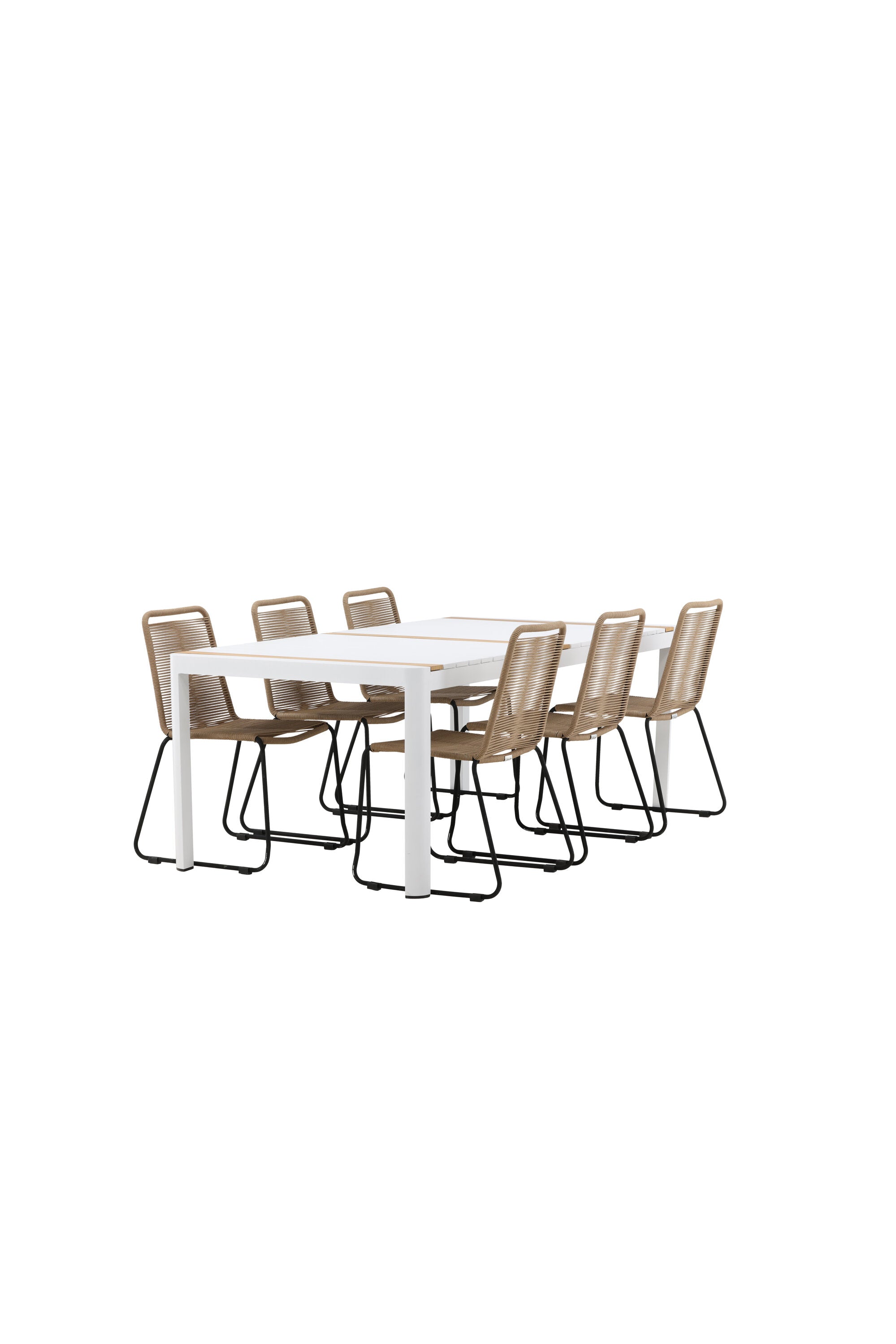 Togo Outdoor-Tischset + Lindos 200cm/6St. in Weiss / Natur präsentiert im Onlineshop von KAQTU Design AG. Gartentischset ist von Venture Home