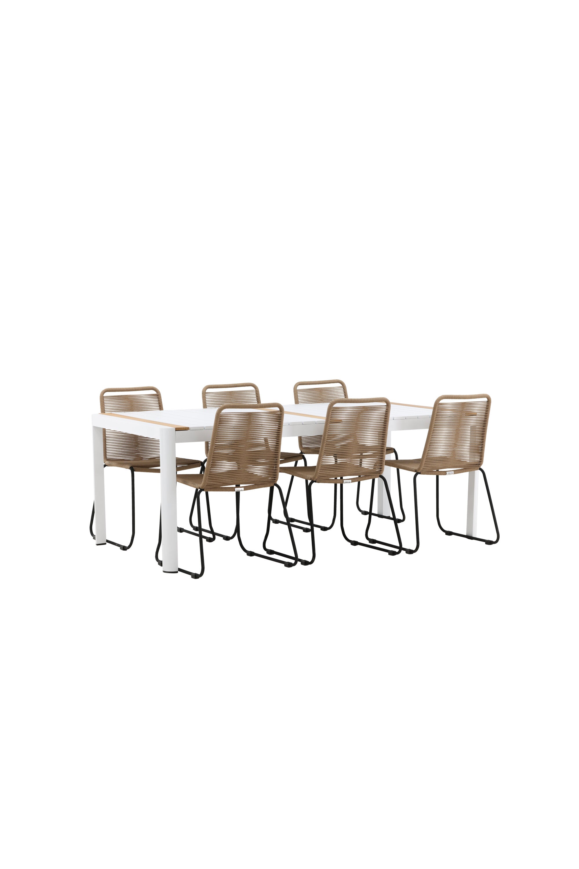 Togo Outdoor-Tischset + Lindos 200cm/6St. in Weiss / Natur präsentiert im Onlineshop von KAQTU Design AG. Gartentischset ist von Venture Home