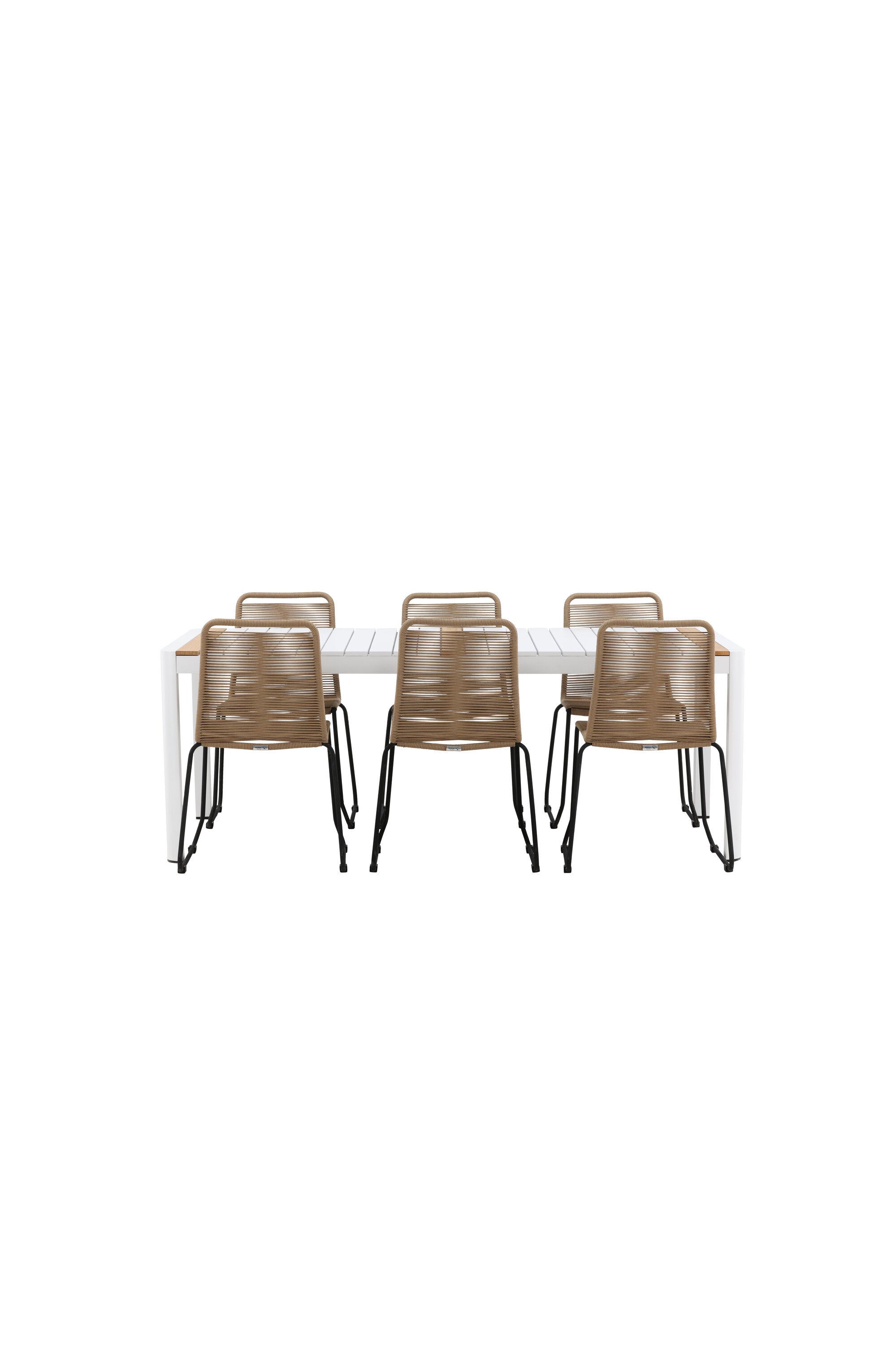 Togo Outdoor-Tischset + Lindos 200cm/6St. in Weiss / Natur präsentiert im Onlineshop von KAQTU Design AG. Gartentischset ist von Venture Home