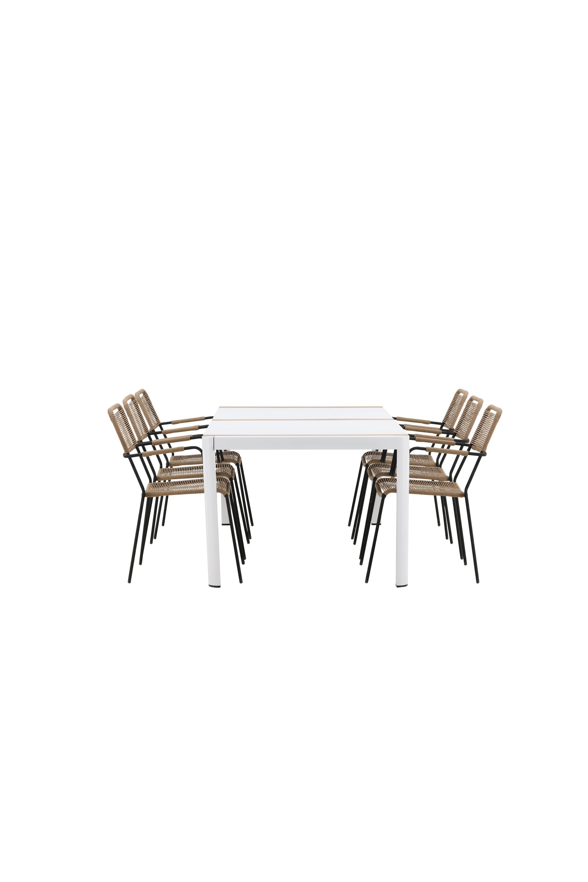 Togo Outdoor-Tischset + Lindos Armchair 200cm/6St. in Weiss / Natur präsentiert im Onlineshop von KAQTU Design AG. Gartentischset ist von Venture Home