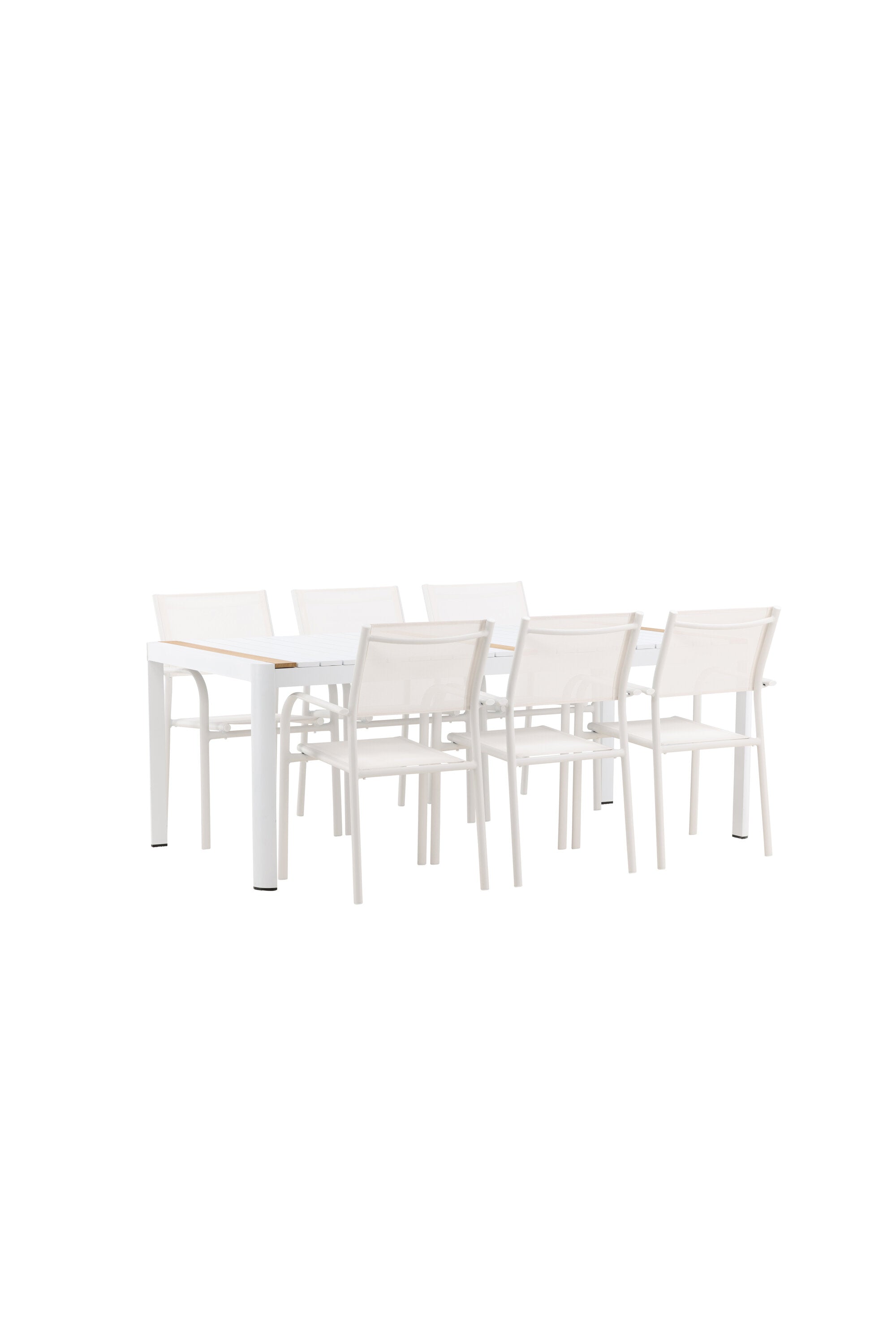 Togo Outdoor-Tischset + Santorini 200cm/6St. in Weiss präsentiert im Onlineshop von KAQTU Design AG. Gartentischset ist von Venture Home