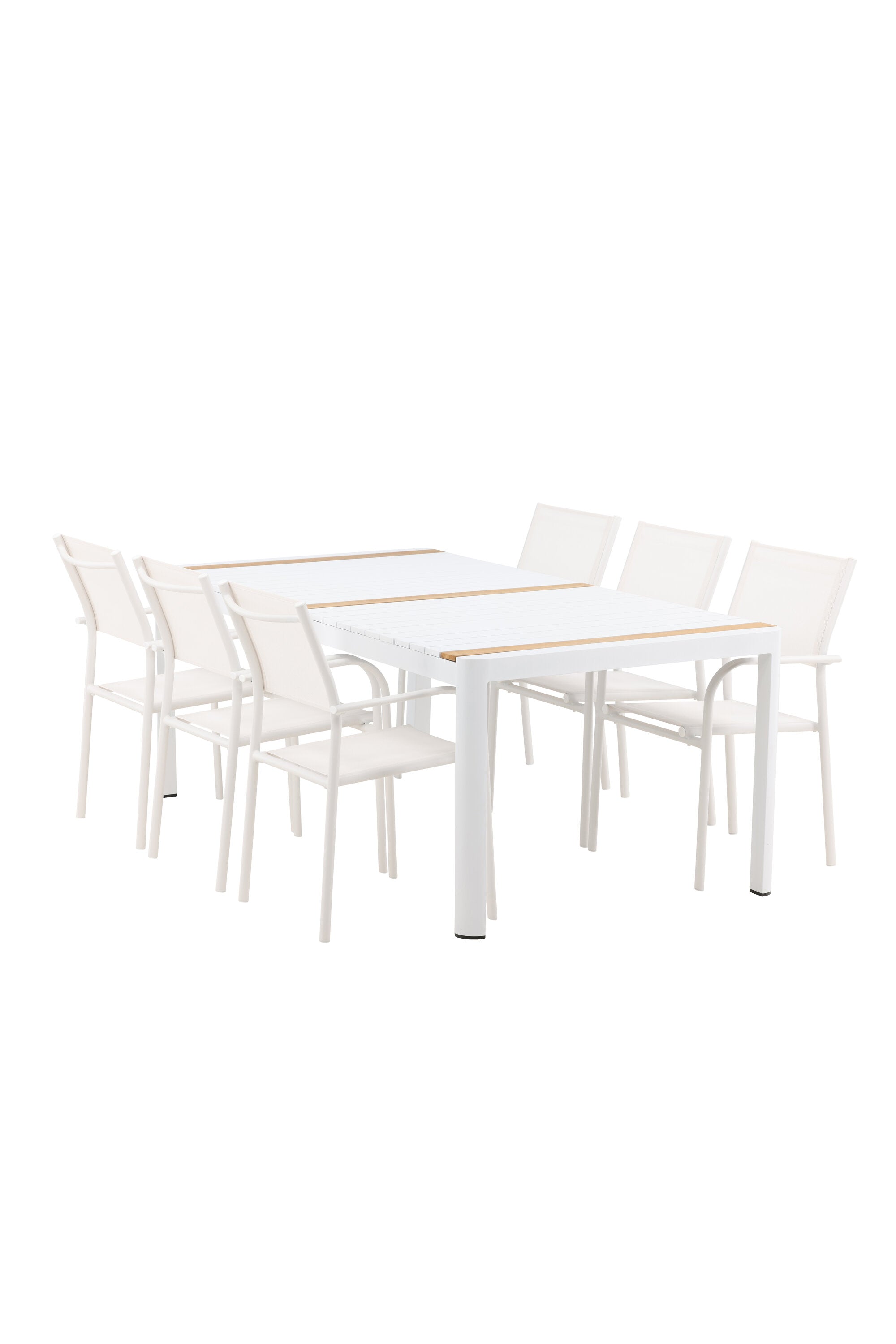 Togo Outdoor-Tischset + Santorini 200cm/6St. in Weiss präsentiert im Onlineshop von KAQTU Design AG. Gartentischset ist von Venture Home