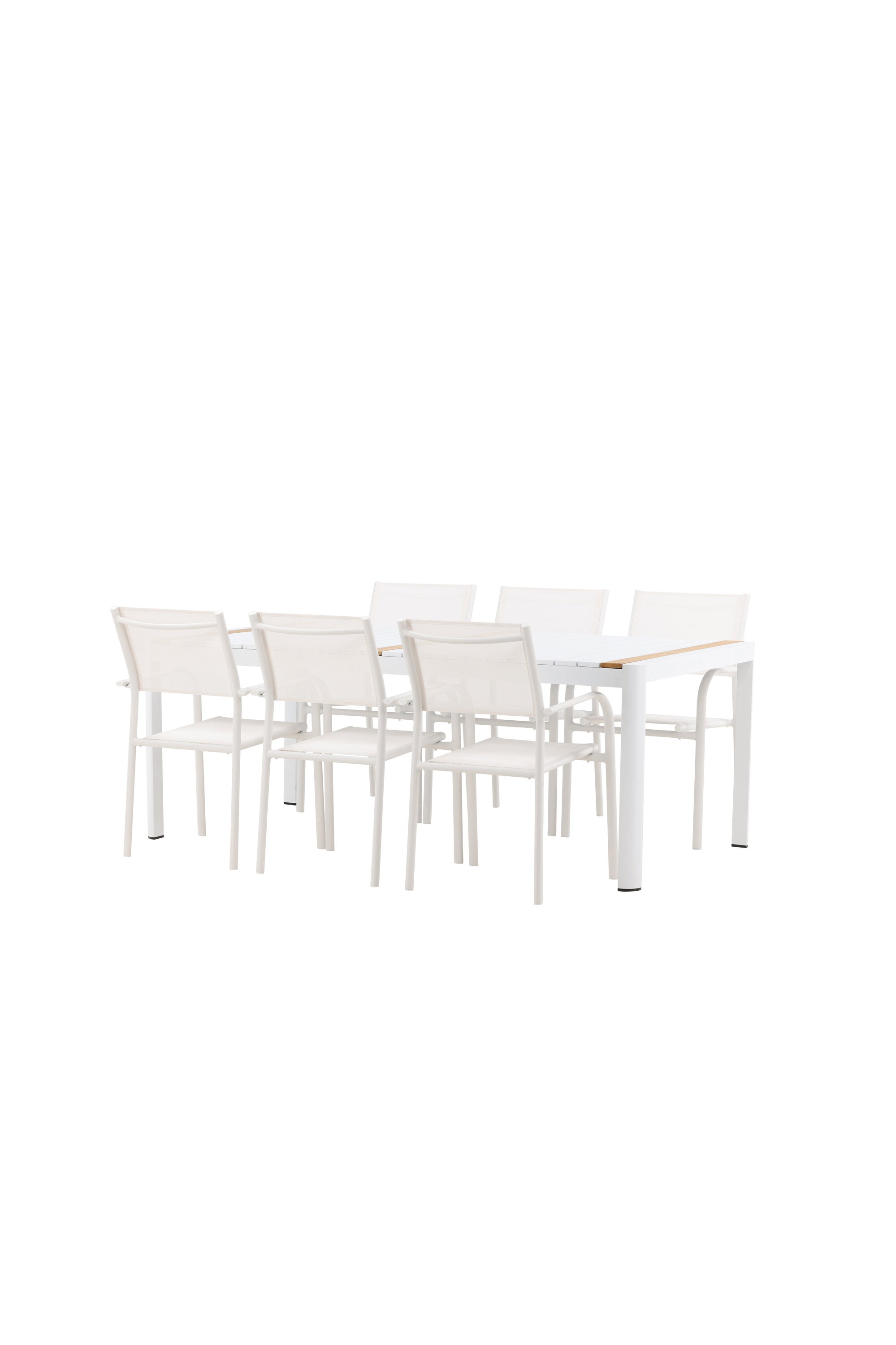 Togo Outdoor-Tischset + Santorini 200cm/6St. in Weiss präsentiert im Onlineshop von KAQTU Design AG. Gartentischset ist von Venture Home