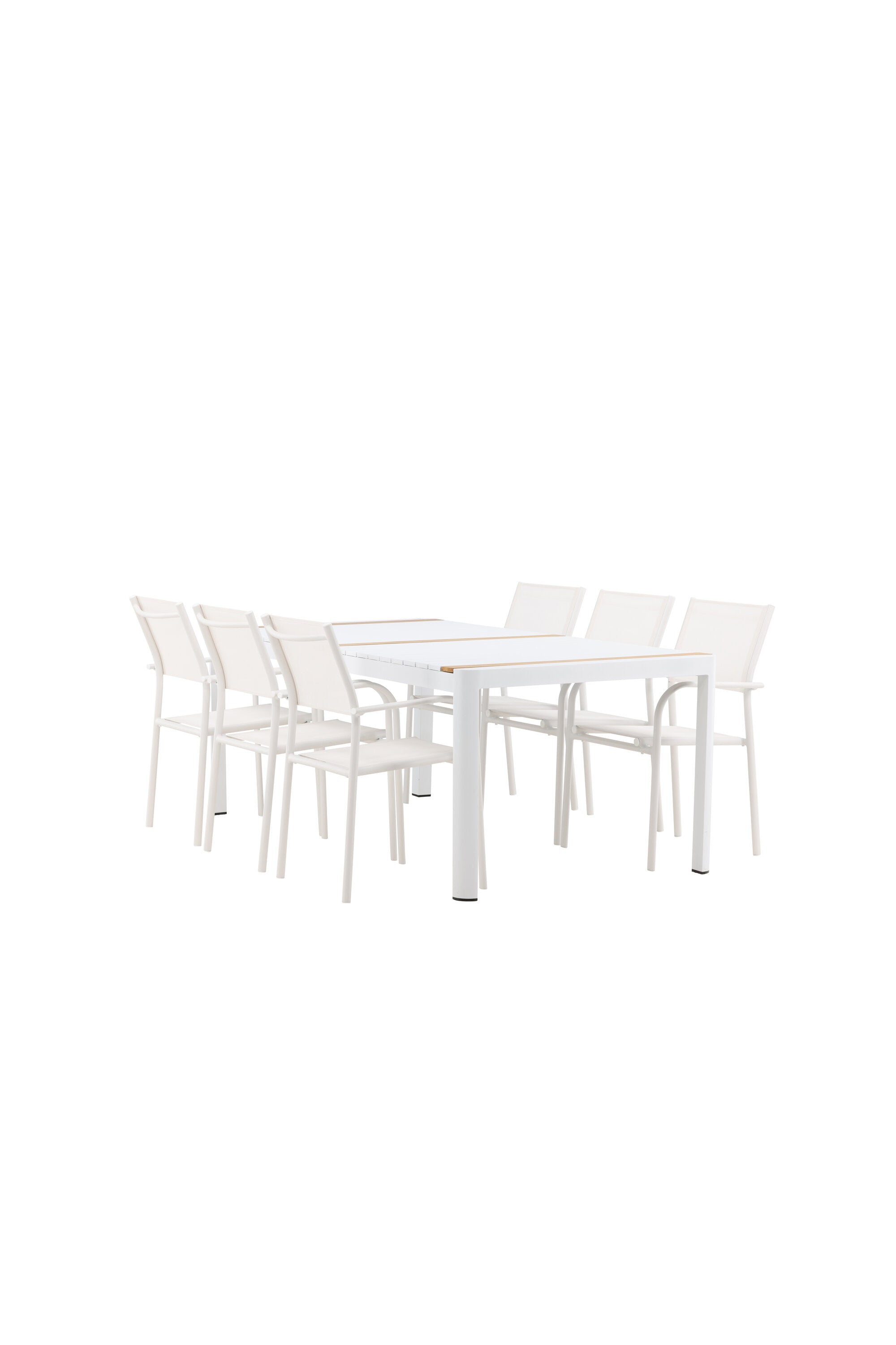 Togo Outdoor-Tischset + Santorini 200cm/6St. in Weiss präsentiert im Onlineshop von KAQTU Design AG. Gartentischset ist von Venture Home