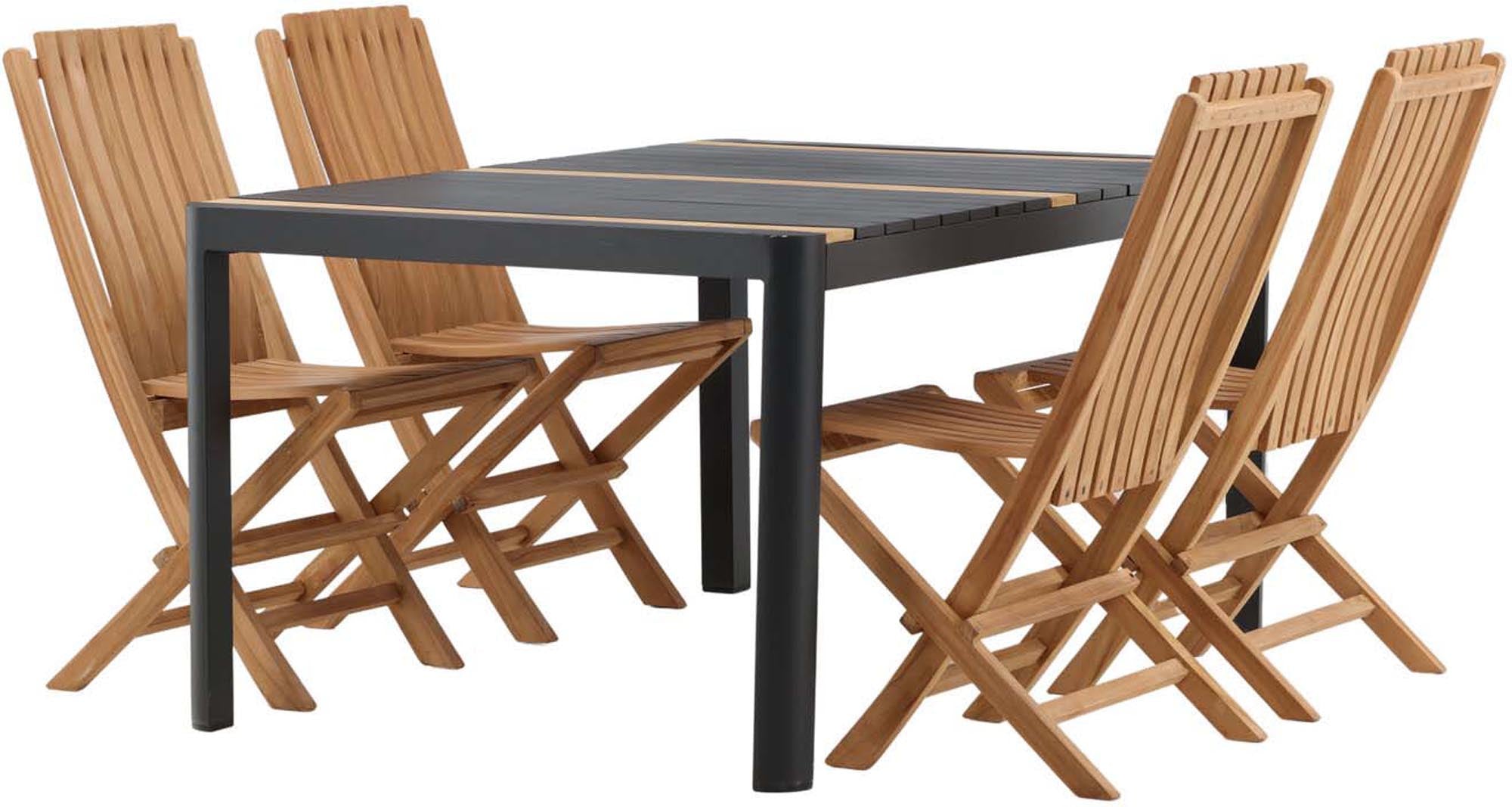 Elegantes Togo Outdoor-Tischset: Robuster Teakholztisch und stilvolle Stühle für gesellige Stunden im Freien. Ideal für Terrasse und Garten.