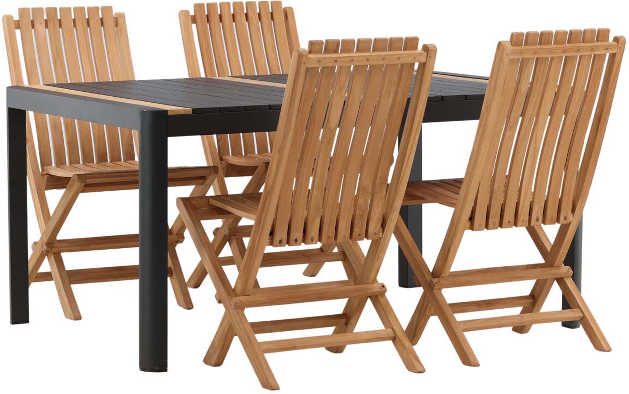 Stilvolles Togo Outdoor-Tischset: Hochwertiger Teakholztisch und bequeme Stühle für unvergessliche Momente im Freien. Perfekt für Garten und Terrasse.