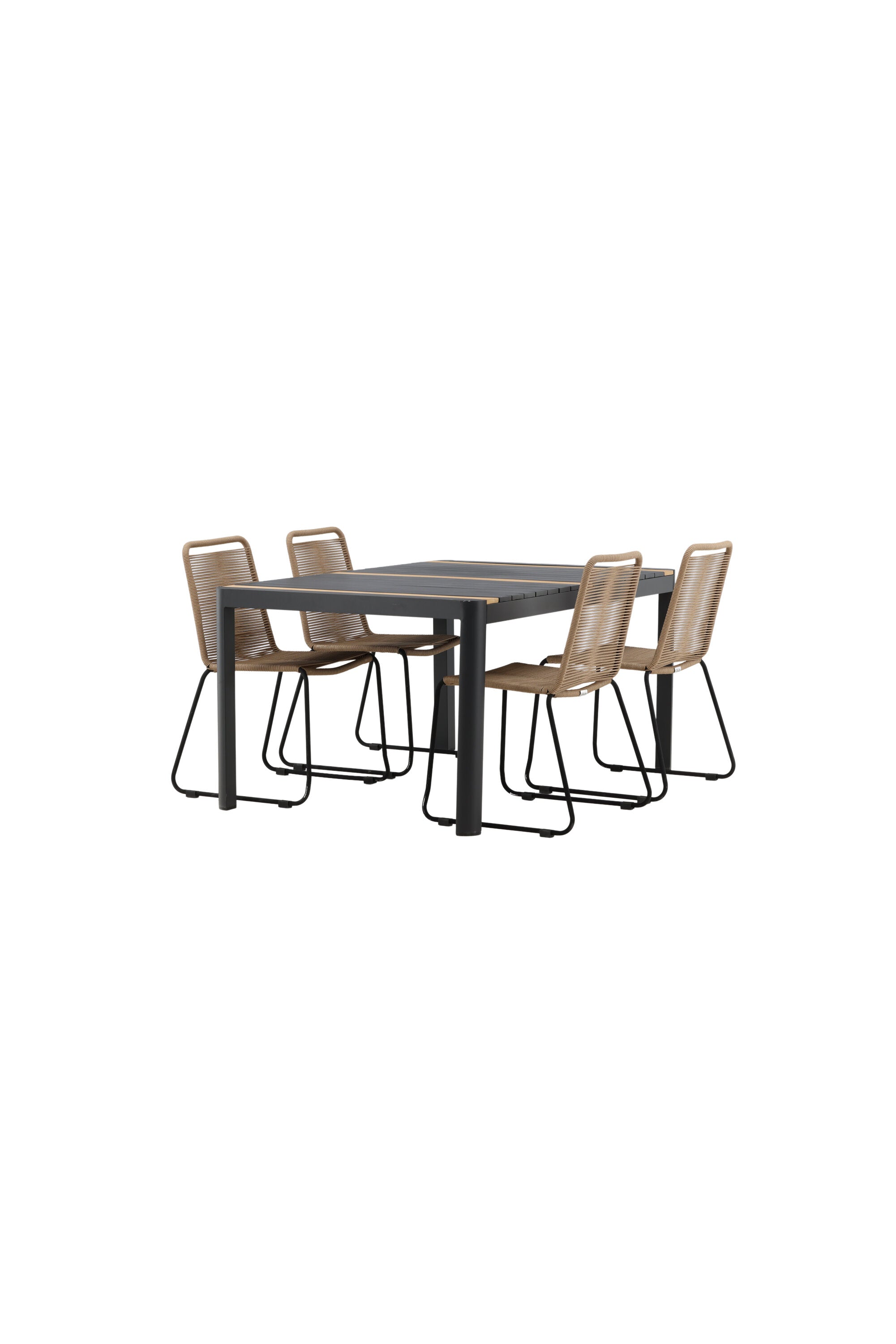 Togo Outdoor-Tischset + Lindos 150cm/4St. in Schwarz / Natur präsentiert im Onlineshop von KAQTU Design AG. Gartentischset ist von Venture Home