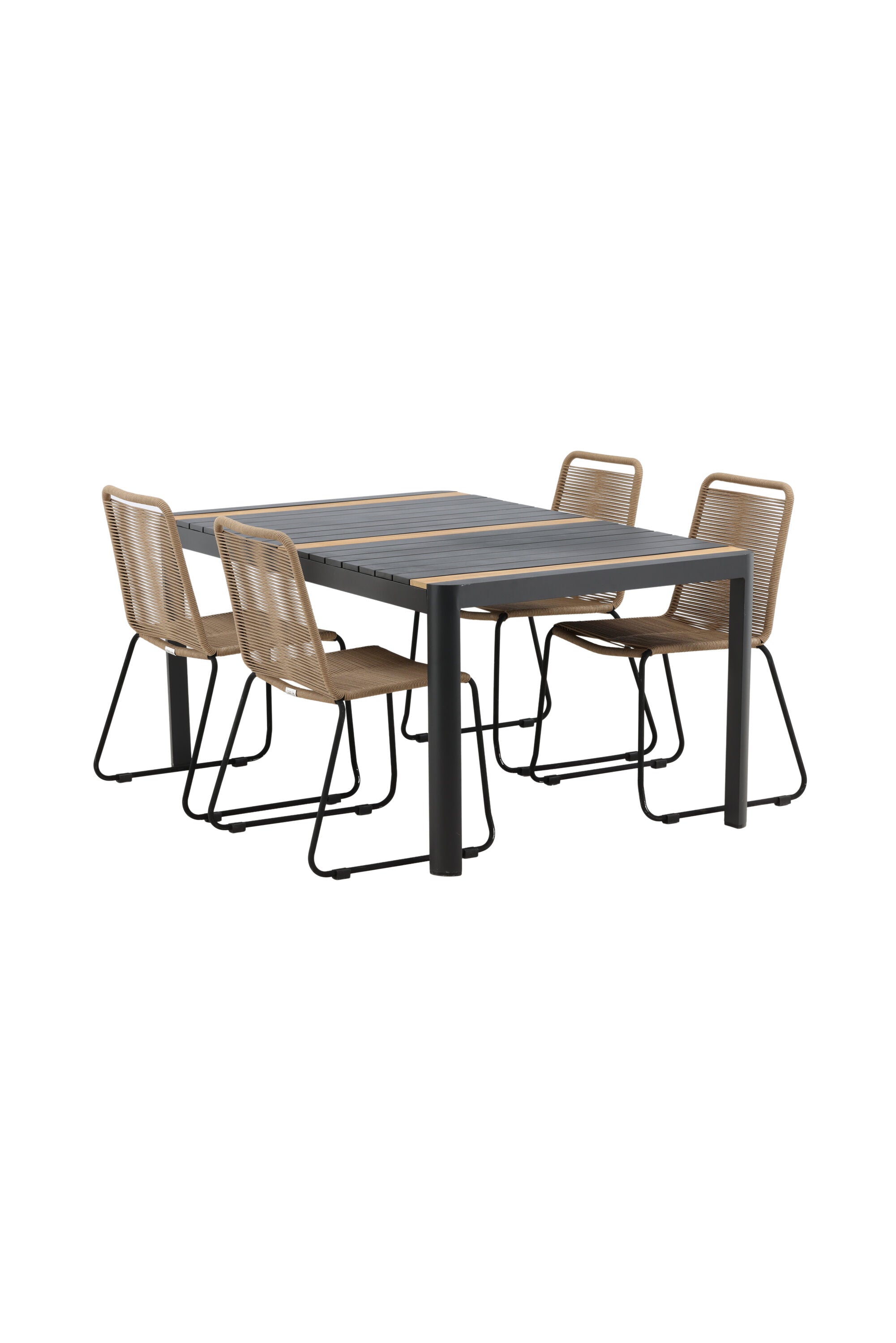 Togo Outdoor-Tischset + Lindos 150cm/4St. in Schwarz / Natur präsentiert im Onlineshop von KAQTU Design AG. Gartentischset ist von Venture Home