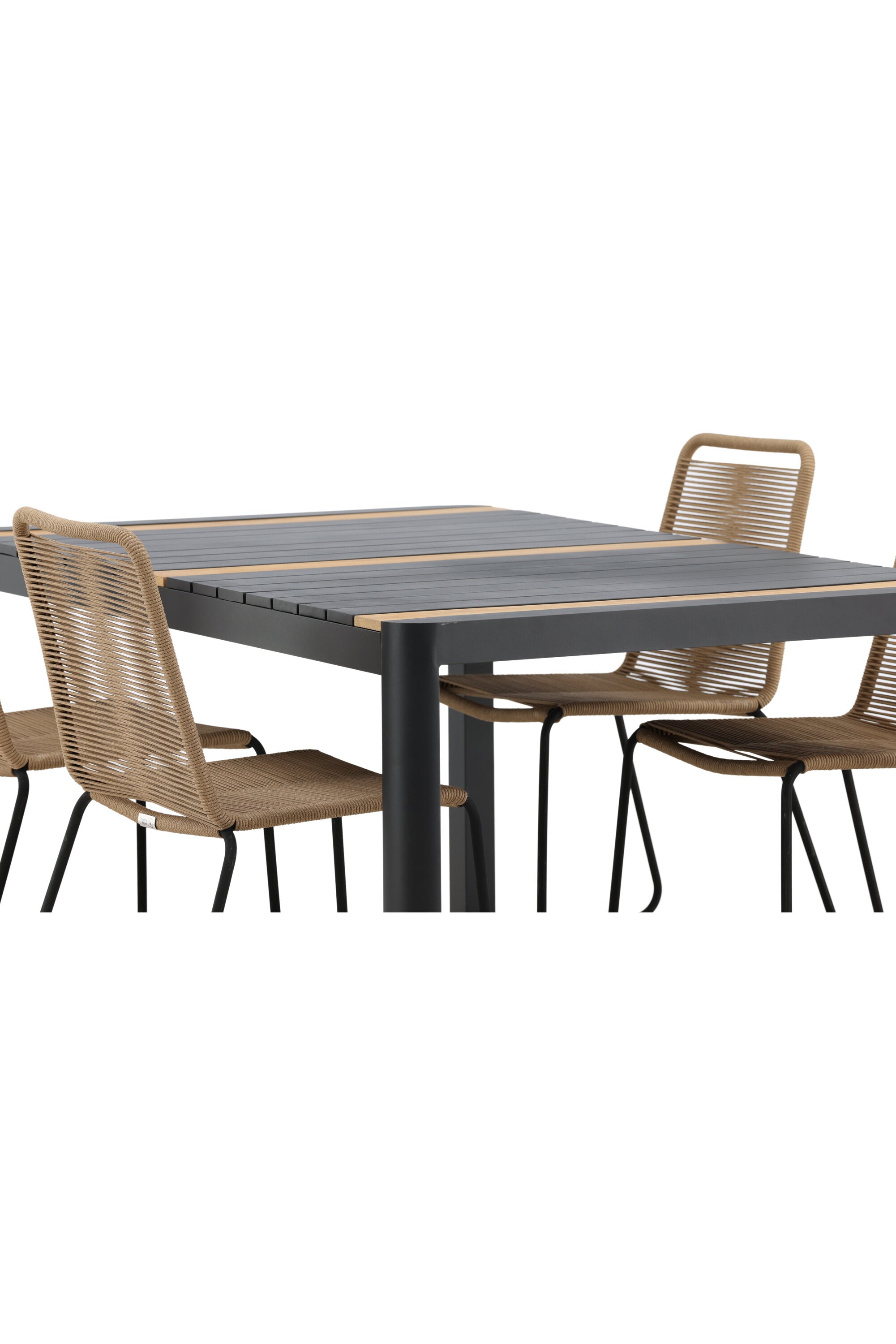 Togo Outdoor-Tischset + Lindos 150cm/4St. in Schwarz / Natur präsentiert im Onlineshop von KAQTU Design AG. Gartentischset ist von Venture Home
