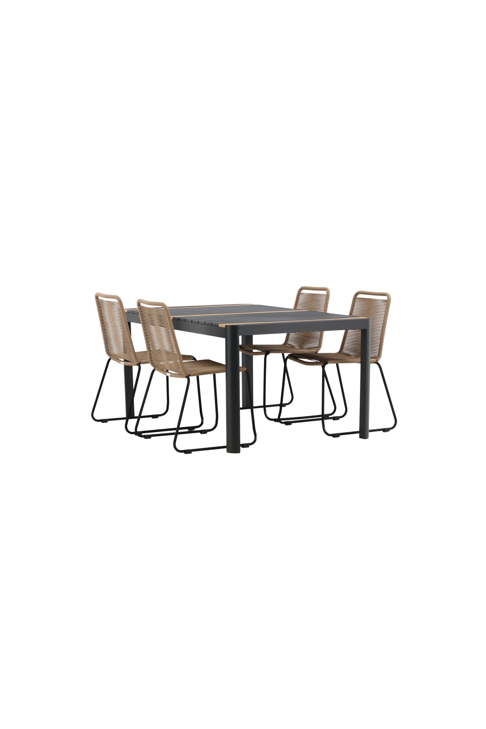 Togo Outdoor-Tischset + Lindos 150cm/4St. in Schwarz / Natur präsentiert im Onlineshop von KAQTU Design AG. Gartentischset ist von Venture Home