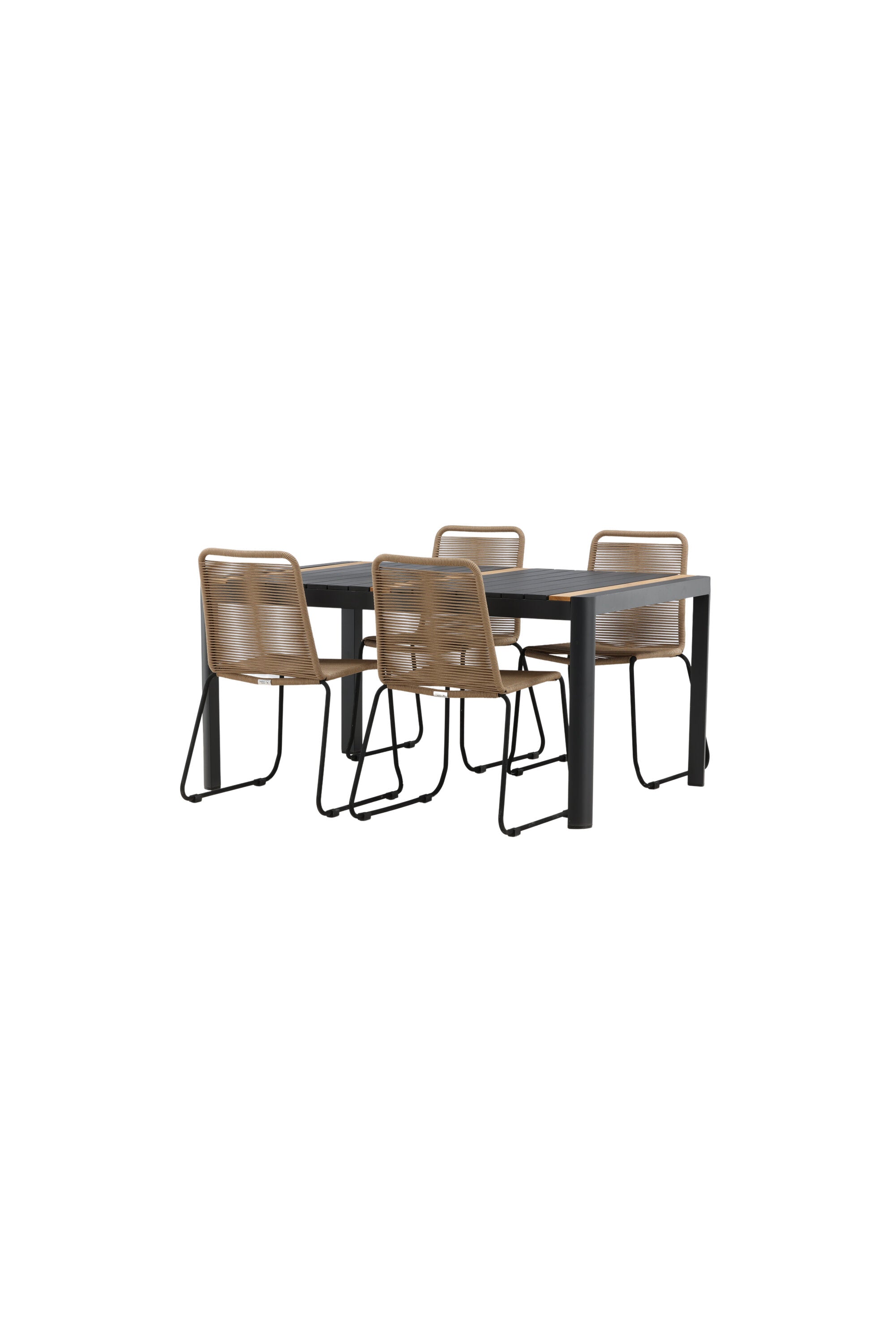 Togo Outdoor-Tischset + Lindos 150cm/4St. in Schwarz / Natur präsentiert im Onlineshop von KAQTU Design AG. Gartentischset ist von Venture Home