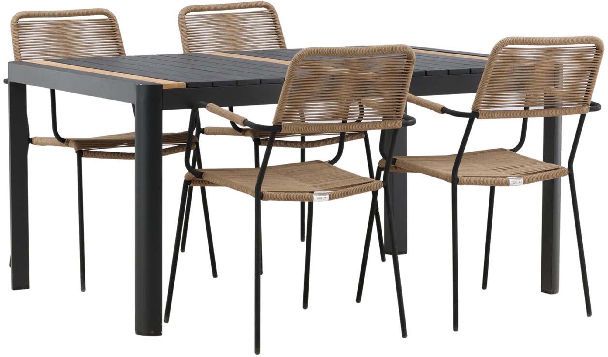 Stilvolles Togo Outdoor-Tischset mit 150cm Tisch und 4 bequemen Lindos Armchairs. Perfekt für gesellige Stunden im Freien!