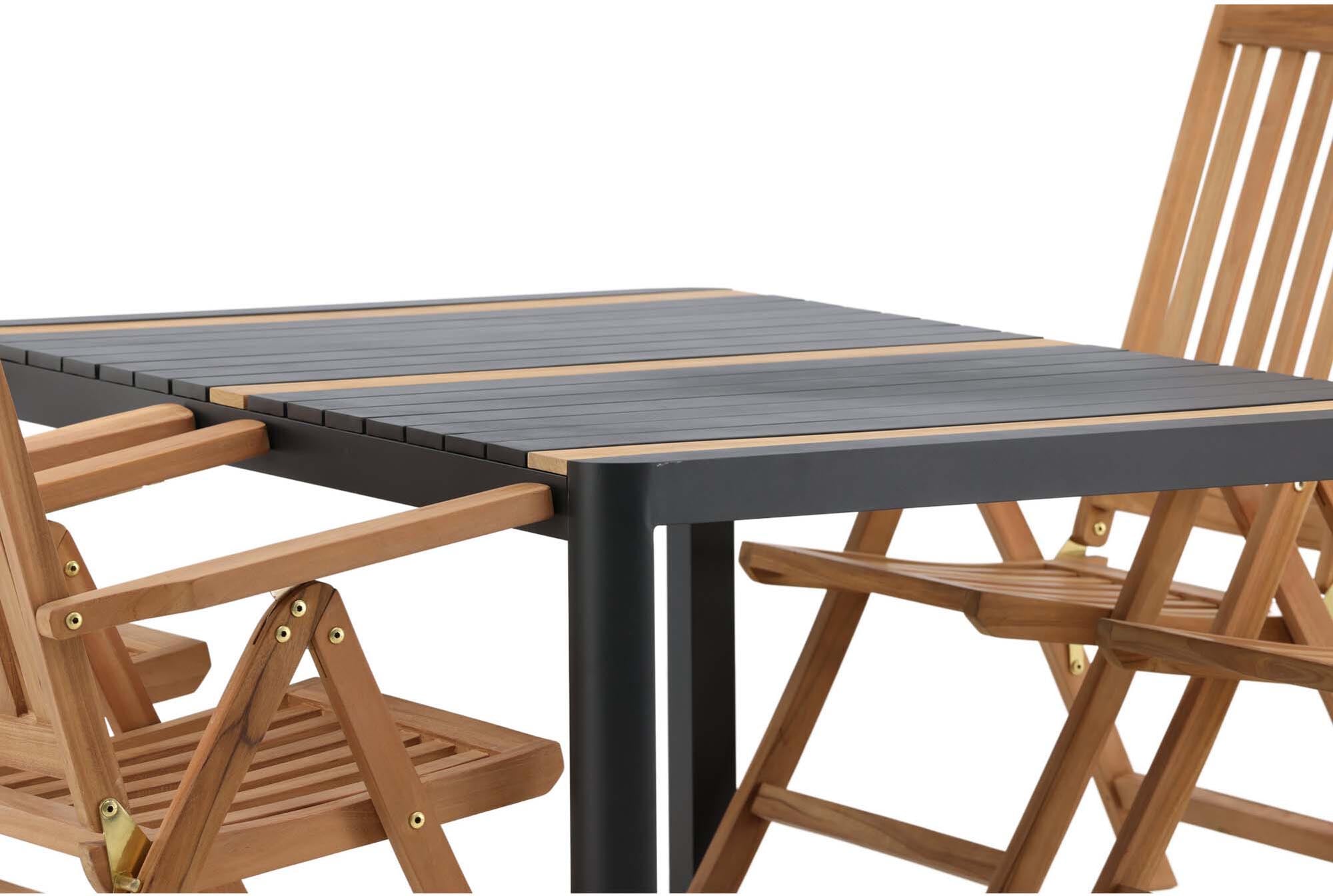 Elegantes Togo Outdoor-Tischset mit Kenya Tisch und stilvollen Stühlen, ideal für gesellige Stunden im Freien.