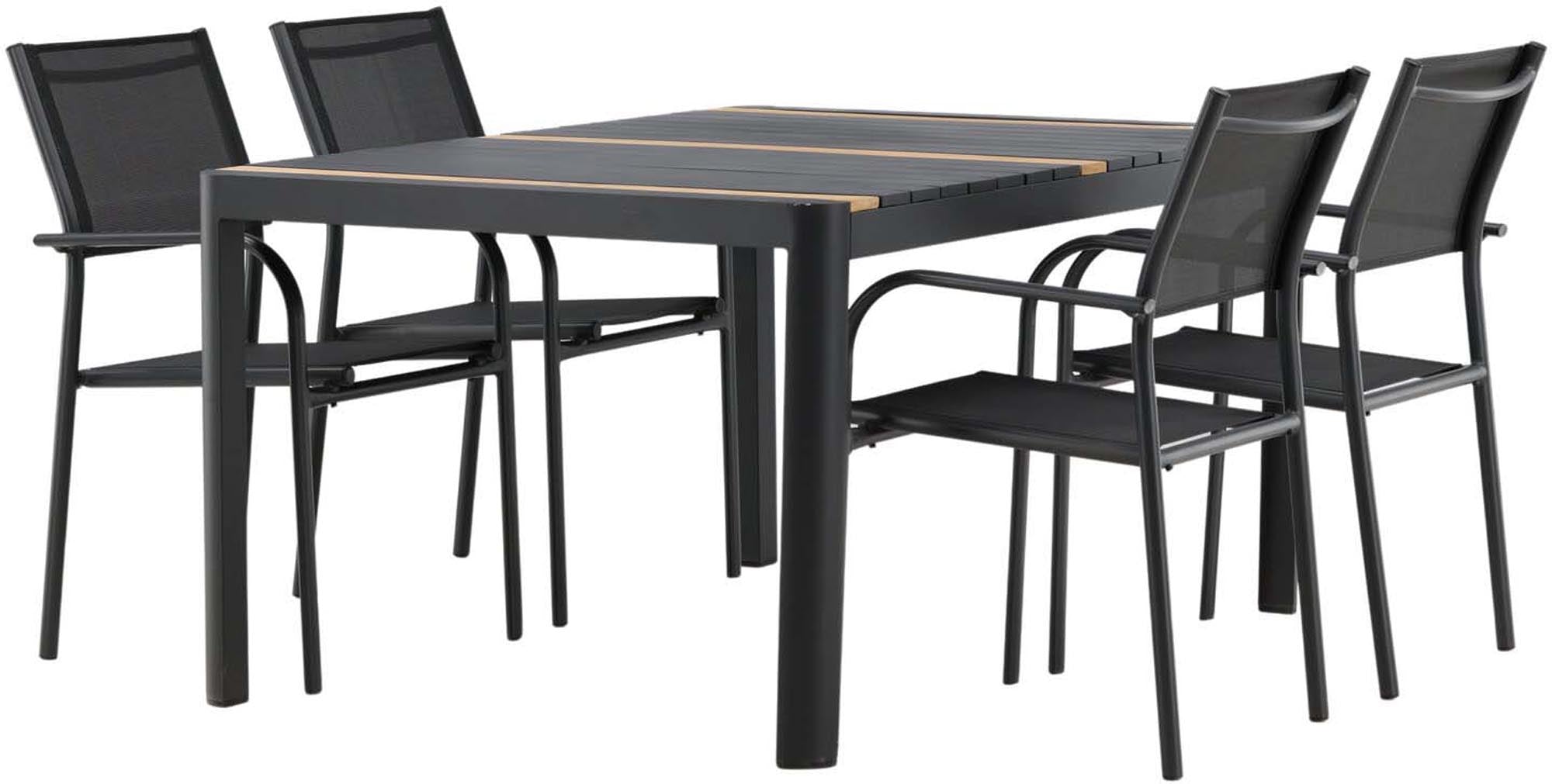 Gestalten Sie Ihren Außenbereich mit dem Togo Outdoor-Tischset + Santorini 150cm/4St. von Venture Home – modern, langlebig und perfekt für gesellige Stunden.