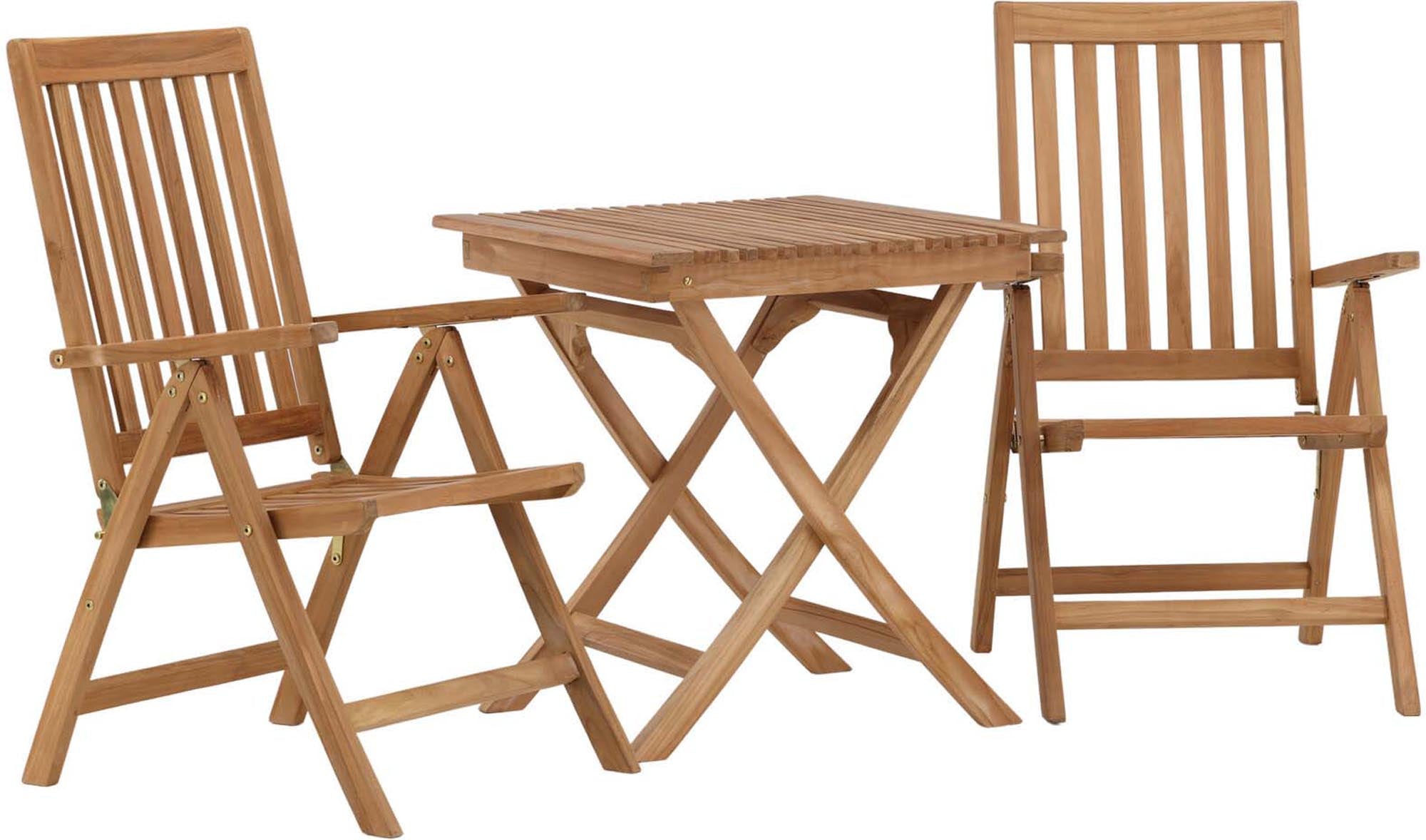 Elegantes Ghana Outdoor-Tischset mit klappbaren Kenya Stühlen aus robustem Teakholz – ideal für gemütliche Momente im Freien!