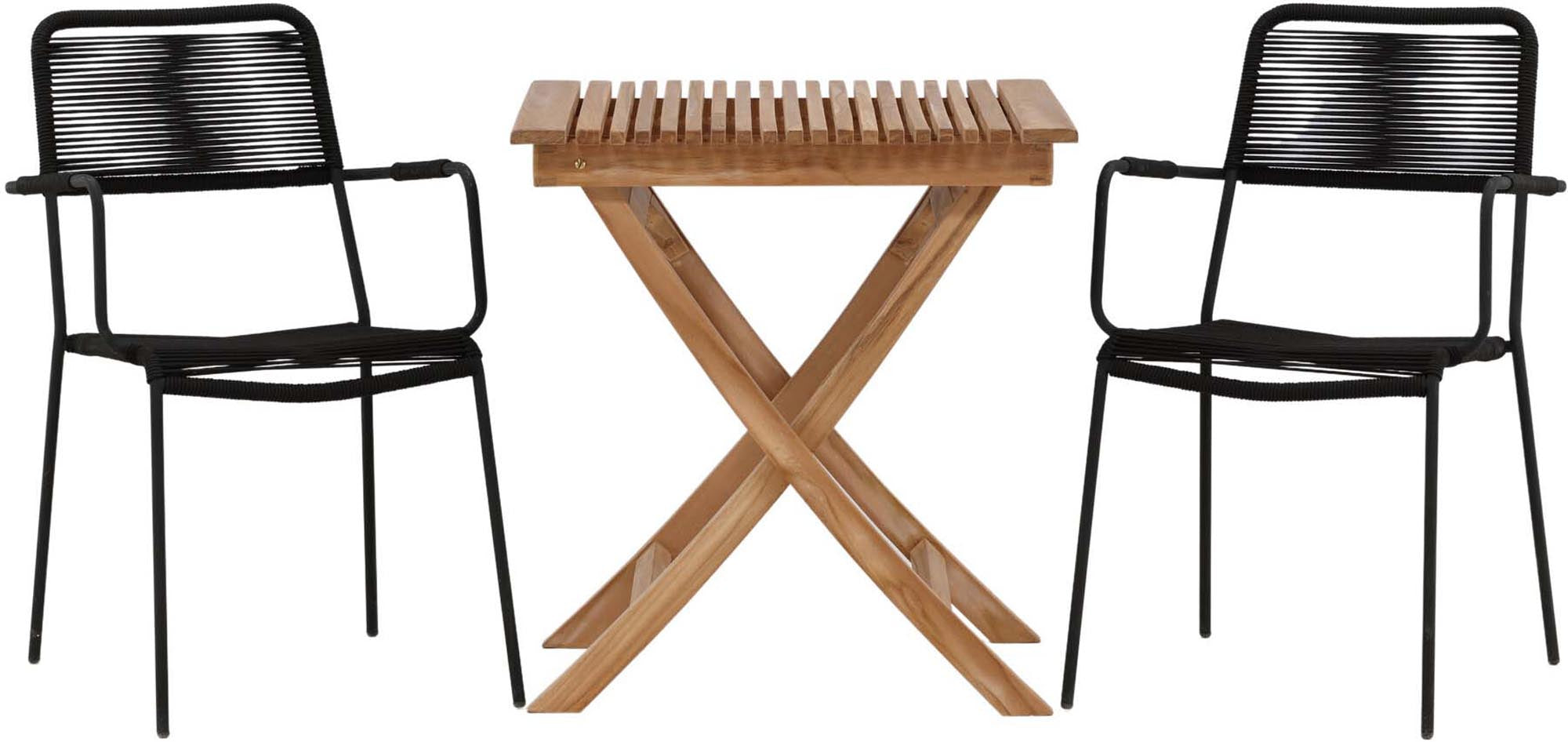 Elegantes Ghana Outdoor-Tischset mit komfortablen Lindos Armchairs – ideal für stilvolle Momente im Freien.