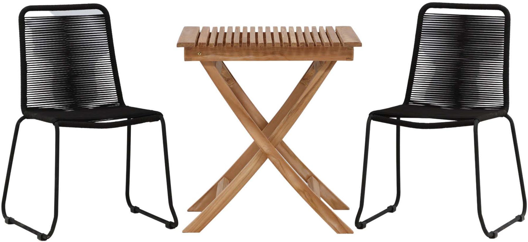 Entdecken Sie das Ghana Outdoor-Tischset mit 2 stapelbaren Lindos Stühlen aus langlebigem Teakholz und modernem Aluminium – perfekt für Ihren Garten!