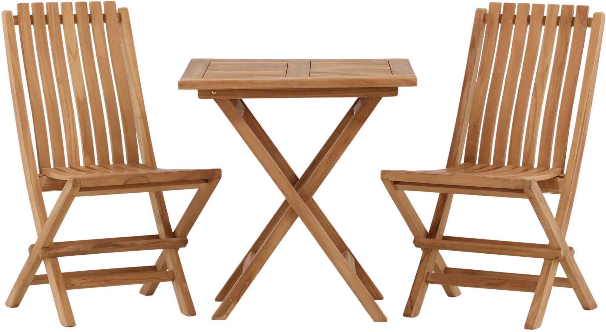 Stilvolles Kenya Outdoor-Tischset: Hochwertiger Teakholztisch und praktische Copacabana-Stühle für unvergessliche Momente im Freien.