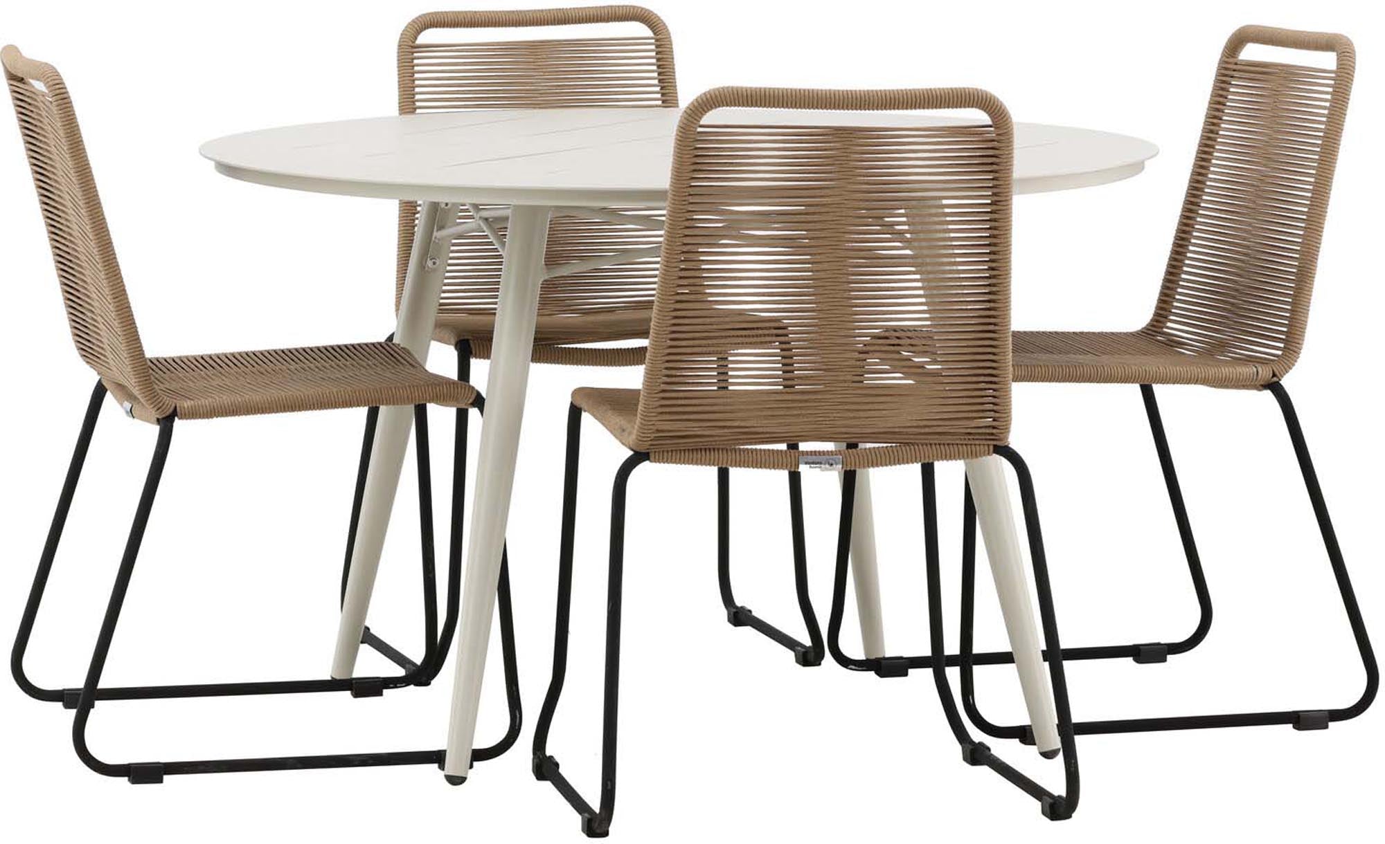 Elegantes Lina Outdoor-Tischset Lindos für 4 Personen. Ideal für Garten und Balkon, robust und wetterfest für langanhaltenden Genuss.