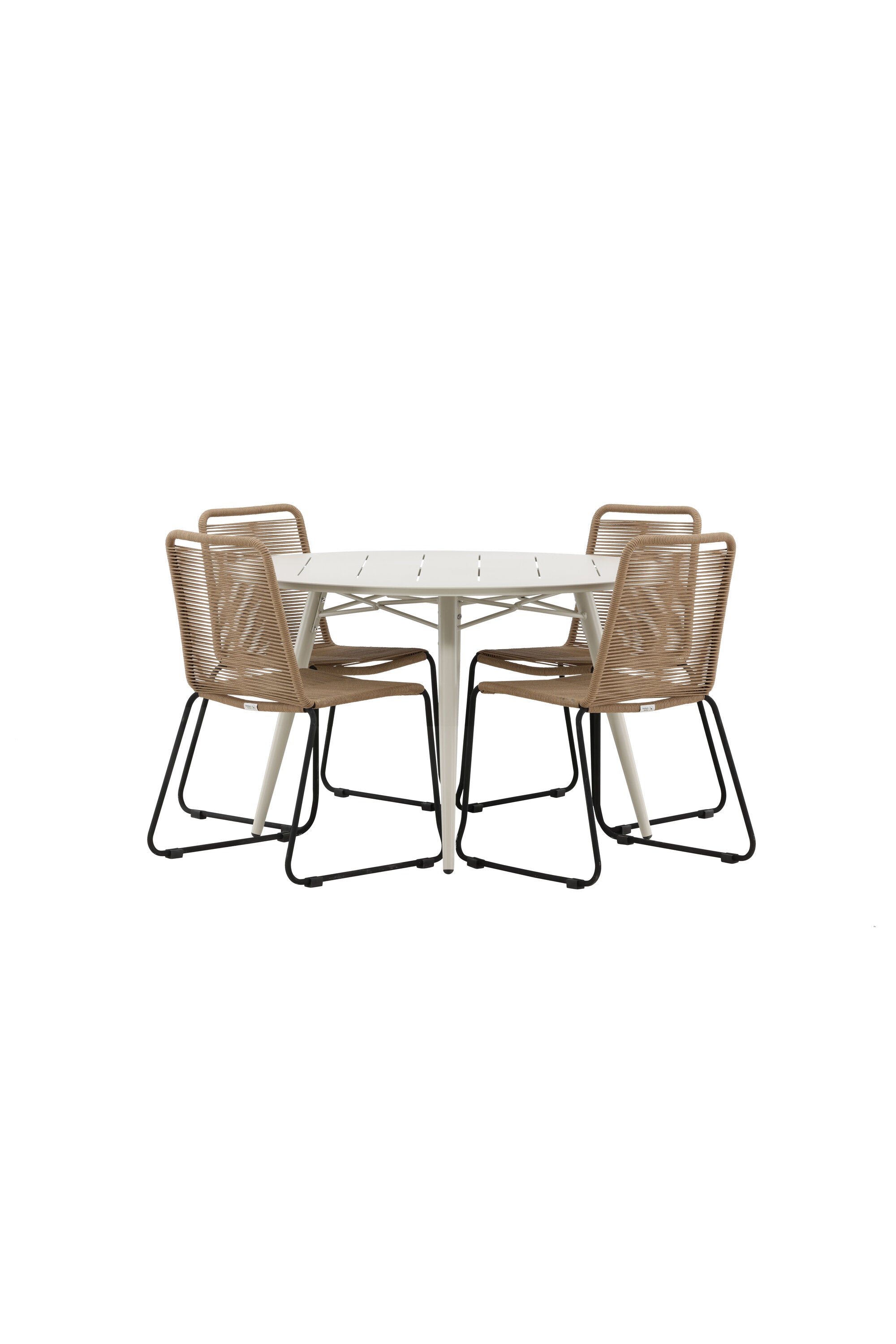 Lina Outdoor-Tischset + Lindos ⌀120cm/4St. in Schwarz Braun präsentiert im Onlineshop von KAQTU Design AG. Gartentischset ist von Venture Home