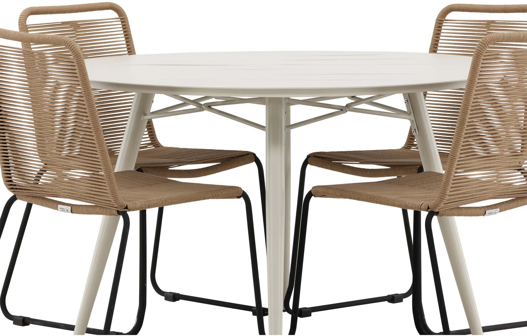Entdecke das elegante Lina Outdoor-Tischset Lindos für 4 Personen. Ideal für Garten und Balkon, robust und wetterfest für entspannte Stunden im Freien.