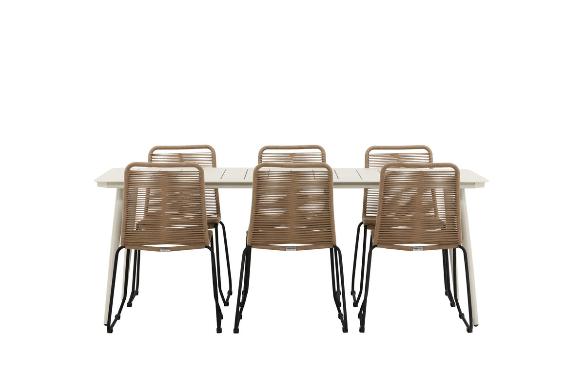 Lina Outdoor-Tischset + Lindos 200cm/6St. in Schwarz Braun präsentiert im Onlineshop von KAQTU Design AG. Gartentischset ist von Venture Home