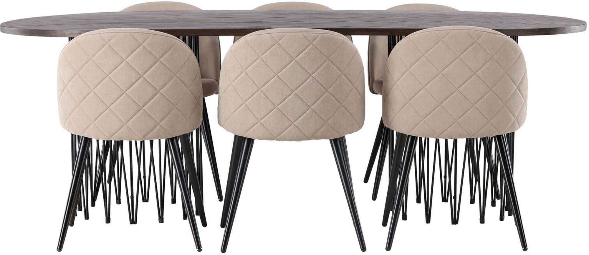 Elegantes Stone Esszimmerset 220cm mit 6 stilvollen Velvet Stühlen.