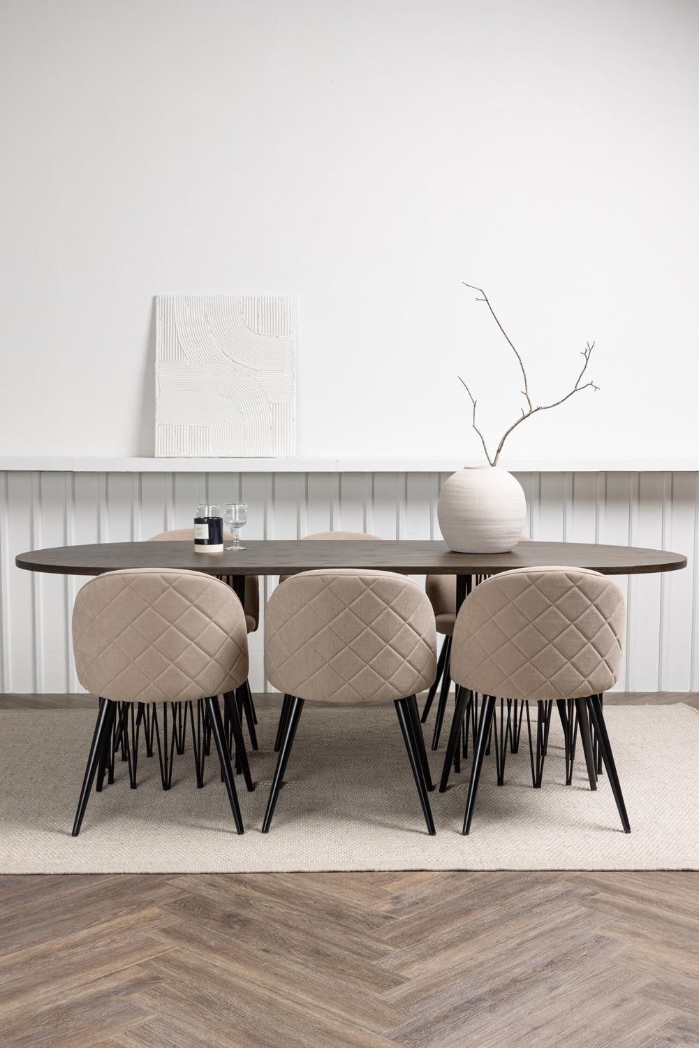 Stone Esszimmerset + Velvet 220cm/6St. in Beige, Schwarz präsentiert im Onlineshop von KAQTU Design AG. Esszimmerset ist von Venture Home