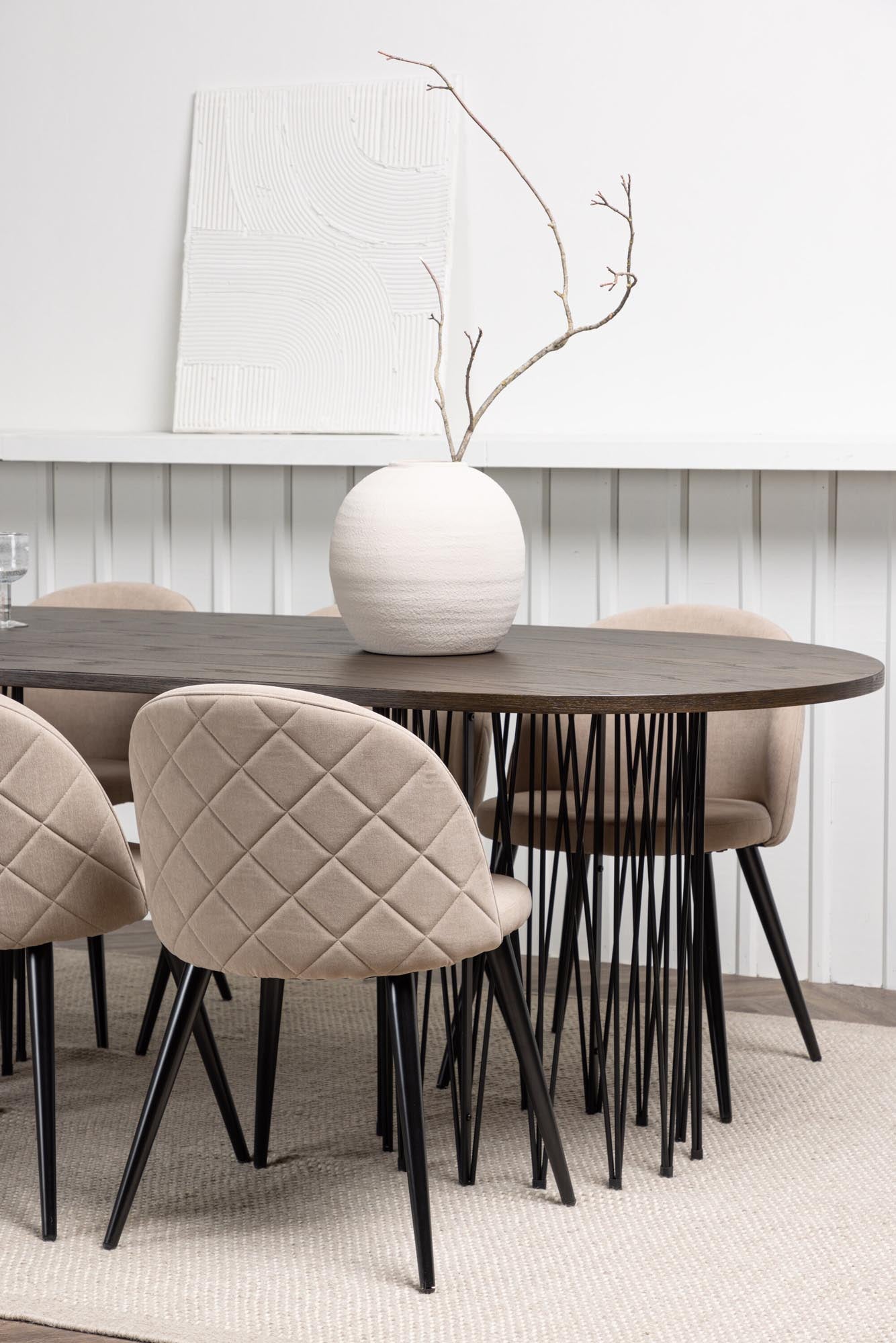 Luxuriöses Stone Esszimmerset 220cm mit 6 edlen Velvet Stühlen.