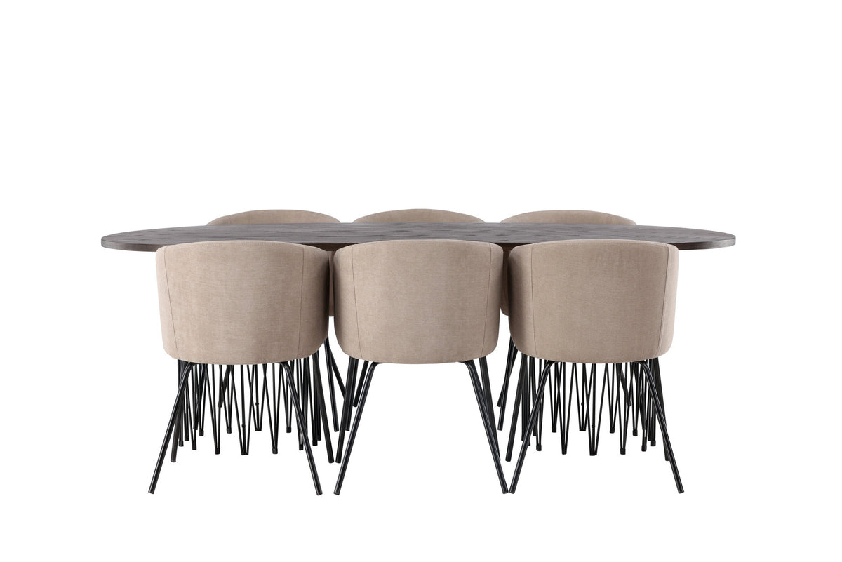 Stone Esszimmerset + Berit 220cm/6St. in Beige, Schwarz präsentiert im Onlineshop von KAQTU Design AG. Esszimmerset ist von Venture Home