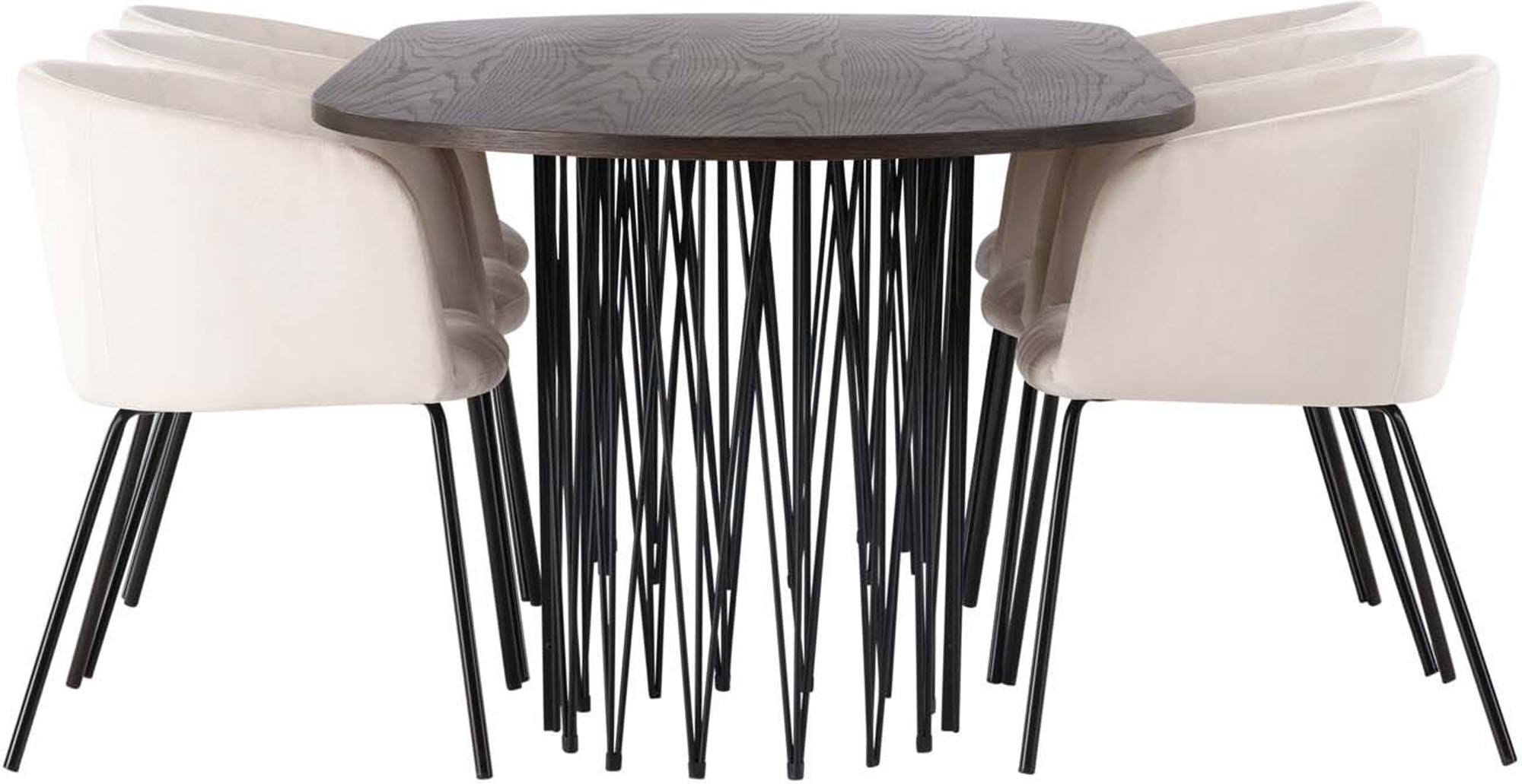 Stilvolles Stone Esszimmerset 220cm für bis zu 6 Personen. Hochwertige MDF-Tischplatte und bequeme Stühle von Venture Home.