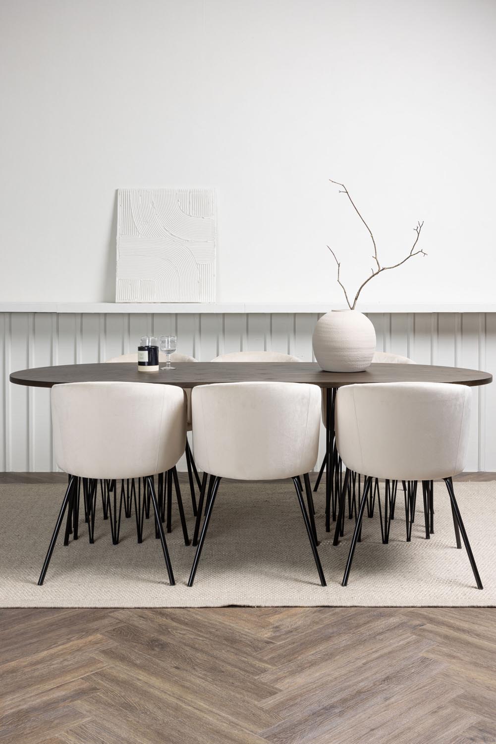Stone Esszimmerset + Berit 220cm/6St. in Beige, Schwarz präsentiert im Onlineshop von KAQTU Design AG. Esszimmerset ist von Venture Home