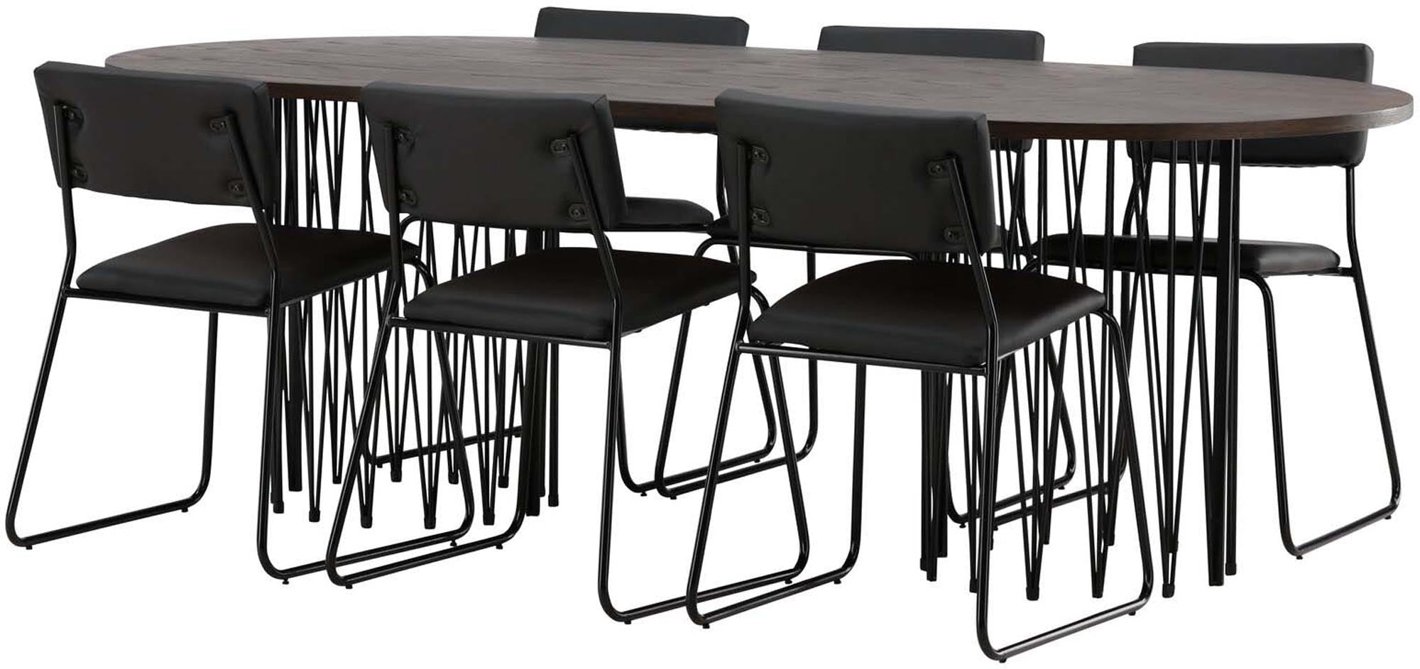 Stilvolles Esszimmerset mit ovalem Tisch für 6 Personen und modernen Kenth Stühlen. Perfekt für gesellige Abende und zeitloses Design.