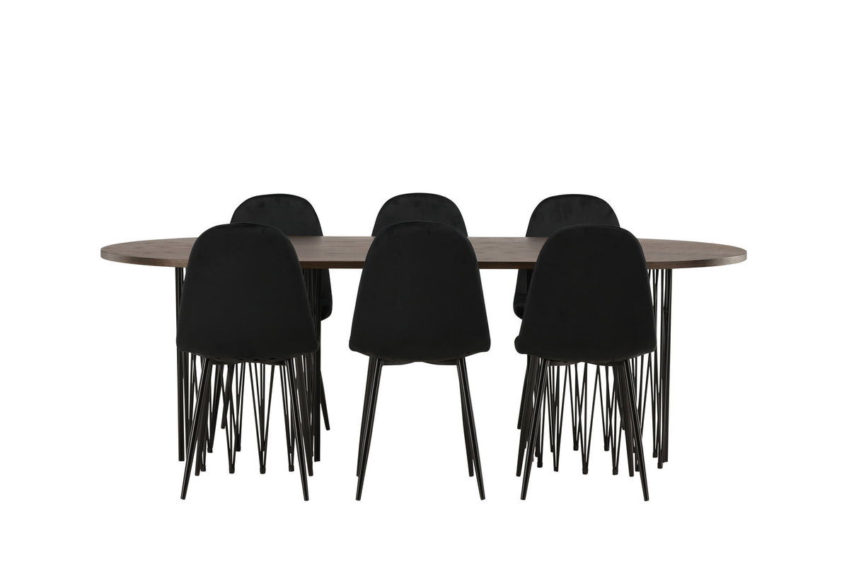 Stone Esszimmerset + Polar 220cm/6St. in Schwarz präsentiert im Onlineshop von KAQTU Design AG. Esszimmerset ist von Venture Home