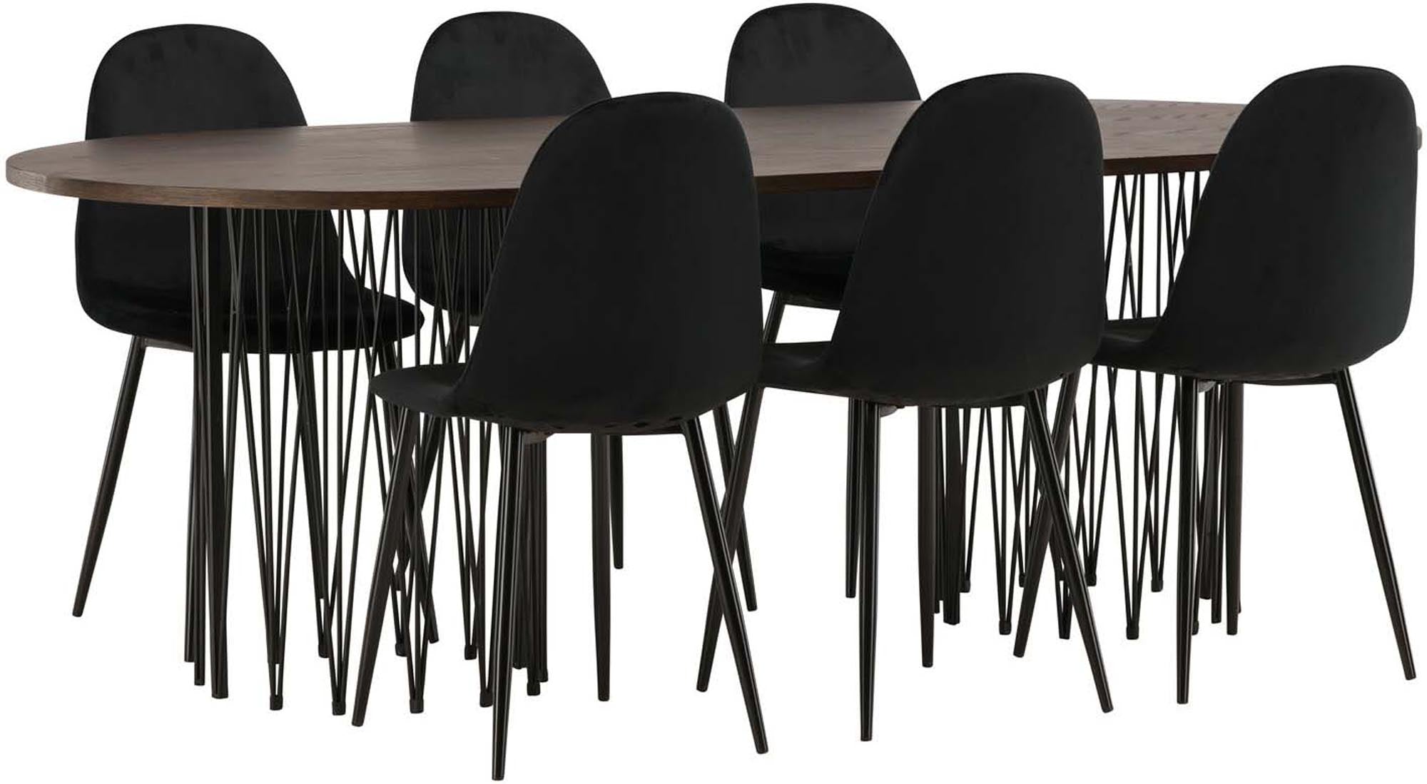 Elegantes Stone Esszimmerset 220cm mit 6 komfortablen Polar-Stühlen von Venture Home – skandinavisches Design für gesellige Abende.