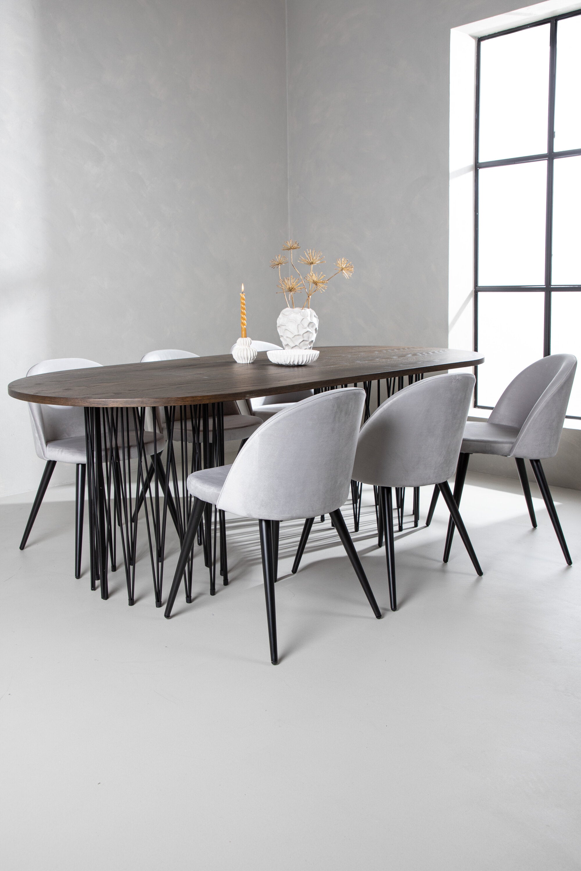 Stone Esszimmerset + Velvet 220cm/6St. in Schwarzgrau präsentiert im Onlineshop von KAQTU Design AG. Esszimmerset ist von Venture Home