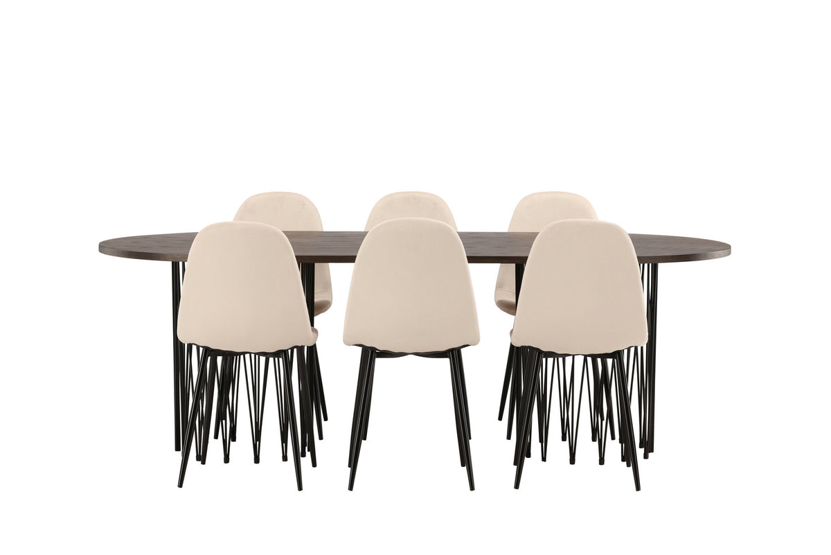 Stone Esszimmerset + Polar 220cm/6St. in Beige, Schwarz präsentiert im Onlineshop von KAQTU Design AG. Esszimmerset ist von Venture Home